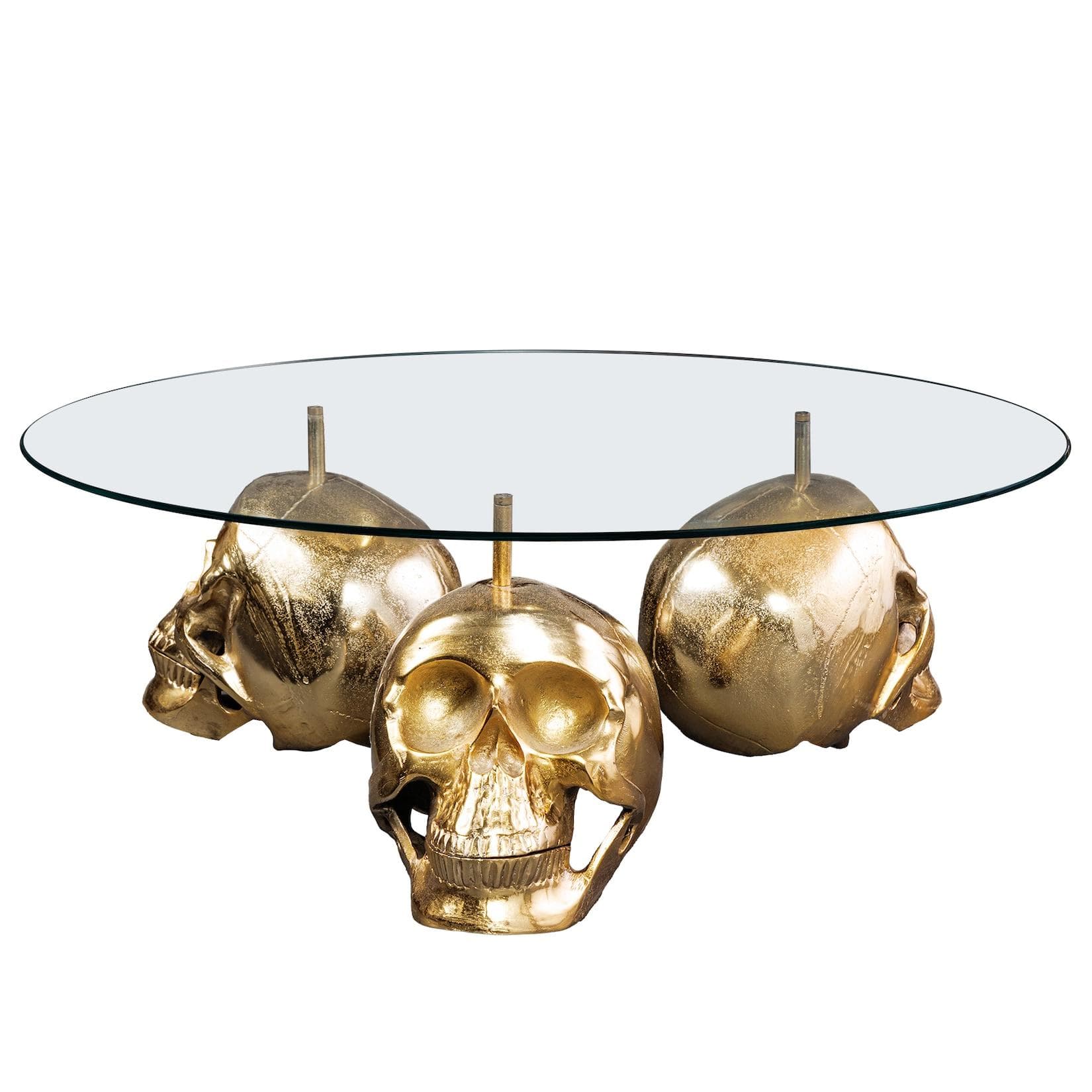 riess-ambiente Couchtisch SKULL XXL 90cm Glas Gold Totenkopf