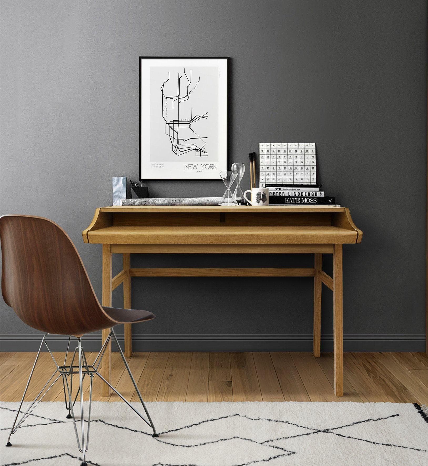 Edler Schreibtisch aus Eichenholzfurnier mit Massivholzgestell