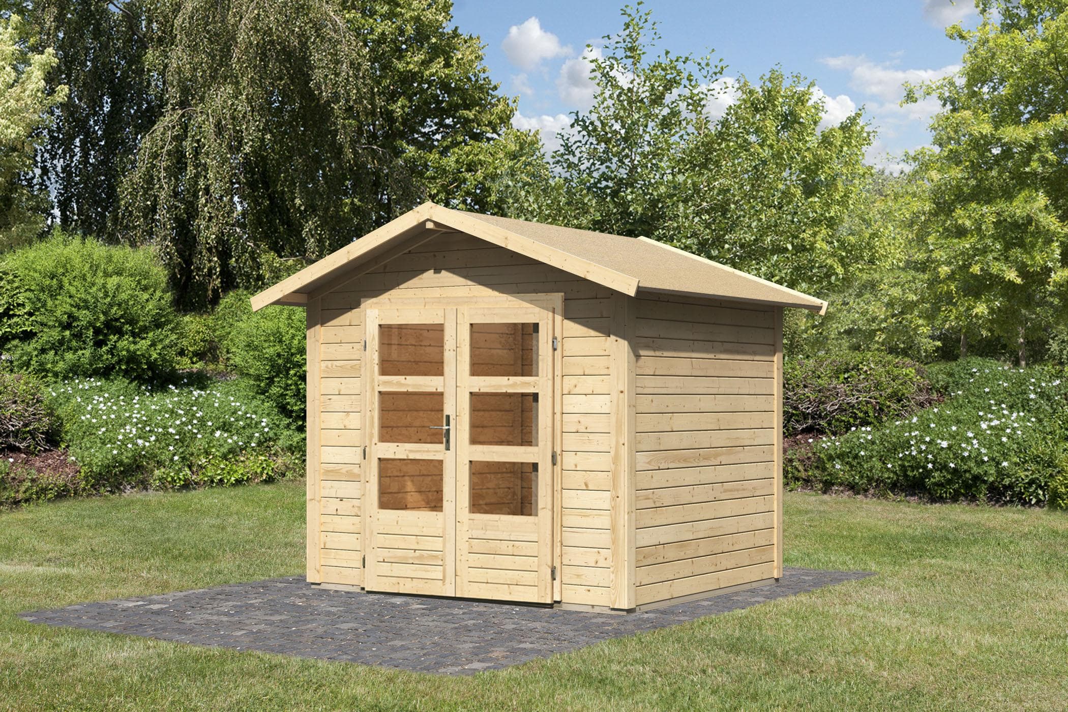 Gartenhaus KARIBU Talkau 3 aus naturbelassenem Fichtenholz, beige