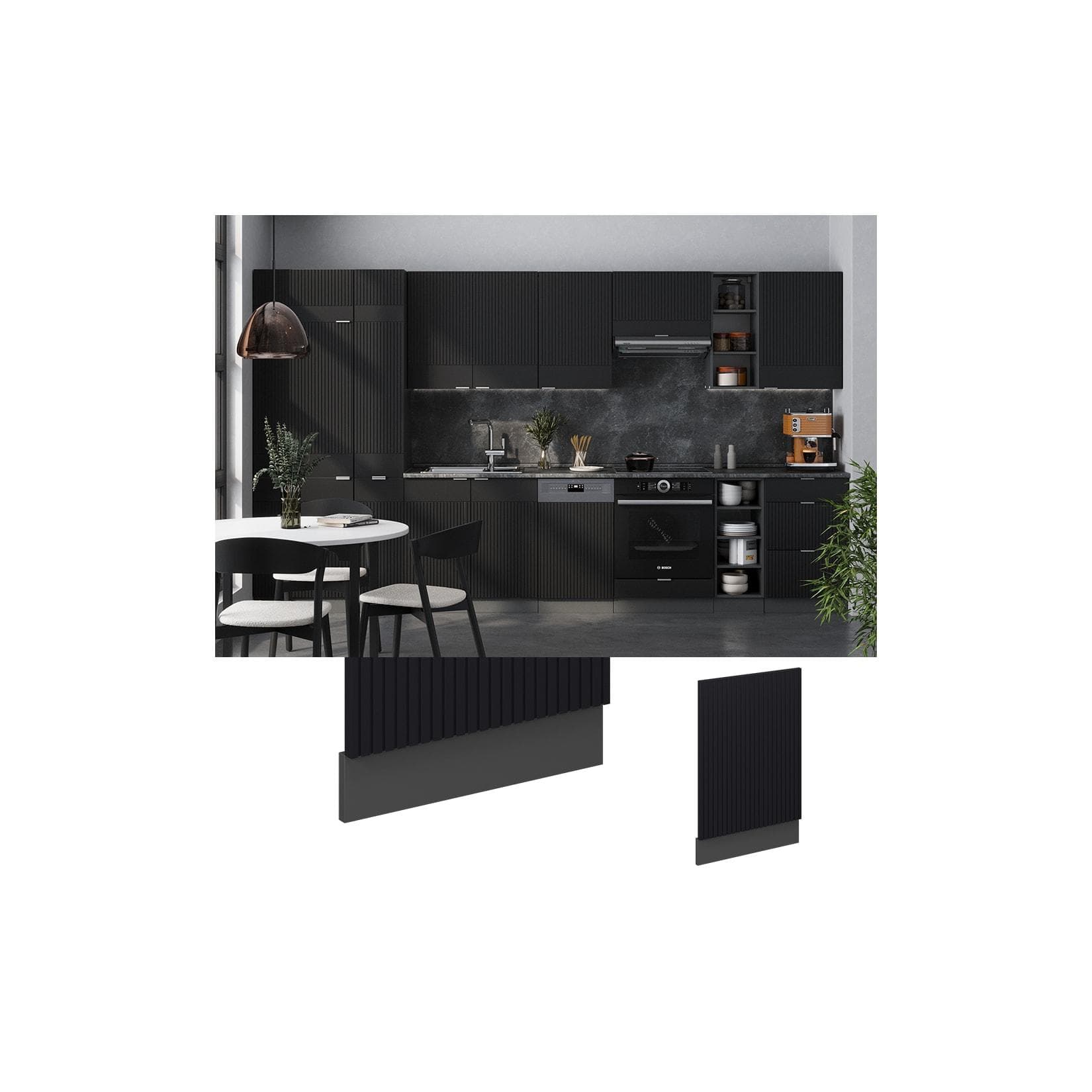 Vicco Geschirrspülerblende Fame-Line Anthrazit Schwarz Gestreift 45 cm