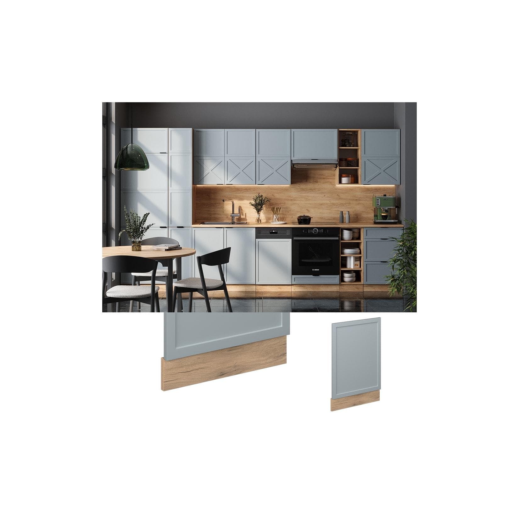 Vicco Geschirrspülerblende Fame-Line Eiche Hellblau-Grau Gerahmt 45 cm