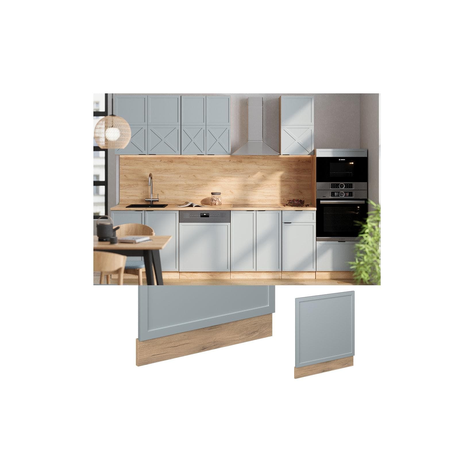 Vicco Geschirrspülerblende Fame-Line Eiche Hellblau-Grau Gerahmt 60 cm