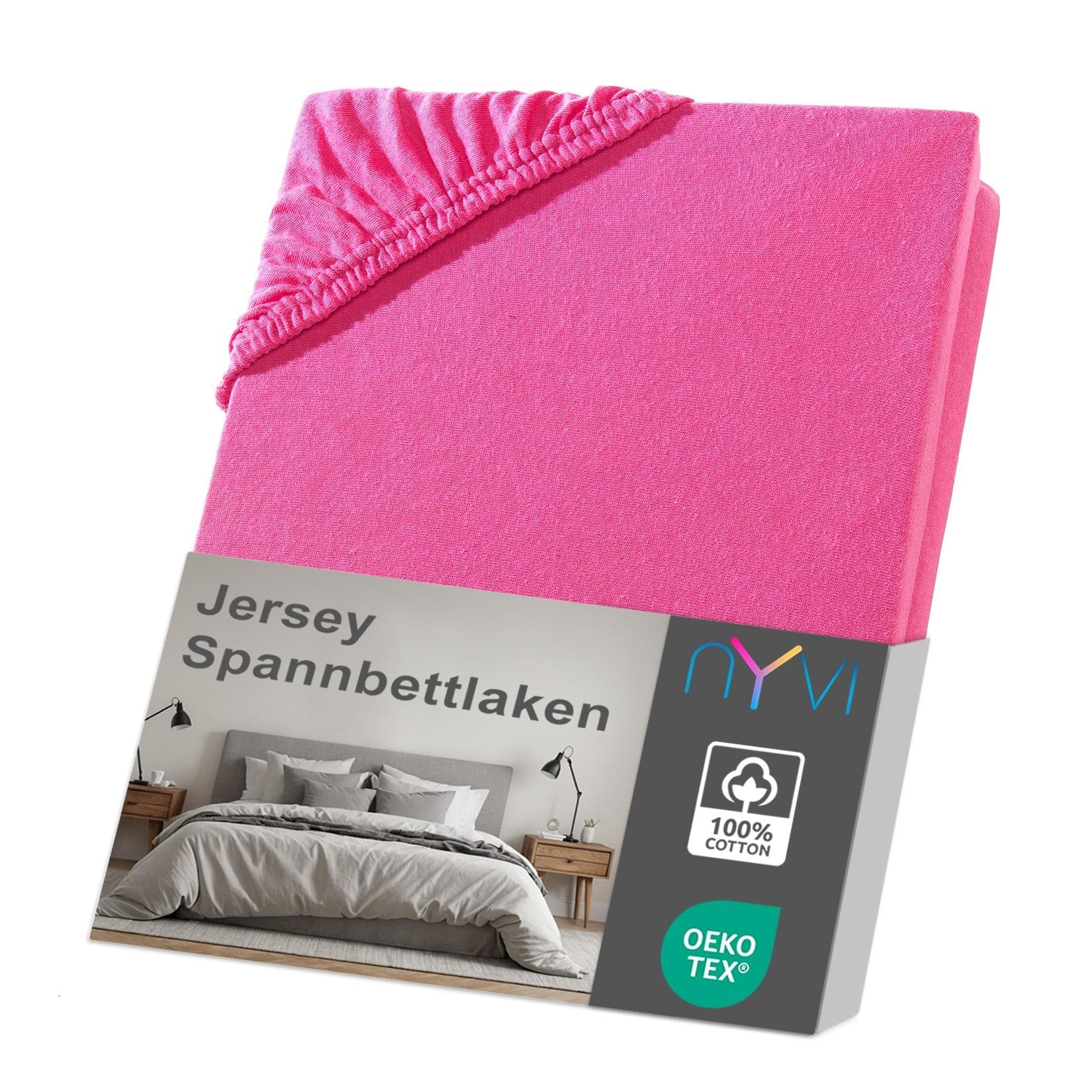 NYVI Jersey Spannbettlaken DreamScience für Matratzen bis 22 cm Höhe - Weich & Anschmiegsam, Rundumgummizug, Bügelfrei Farbe Pink