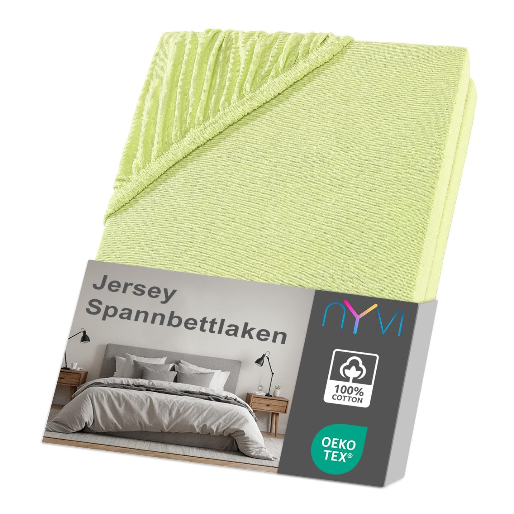 NYVI Jersey Spannbettlaken DreamScience für Matratzen bis 22 cm Höhe - Weich & Anschmiegsam, Rundumgummizug, Bügelfrei Apfelgrün