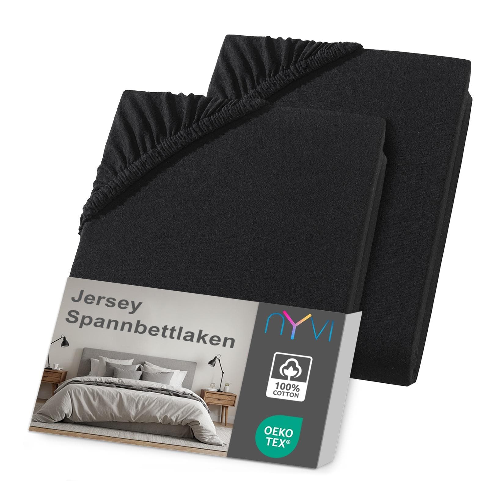 NYVI Jersey Spannbettlaken DreamScience Schwarz 2er Pack