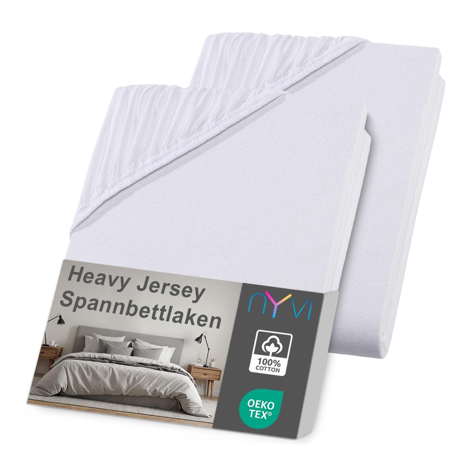 NYVI Spannbettlaken DreamScience Heavy Jersey Spannbetttuch Formstabil 160g/m² Rundum-Gummizug Bügelfrei