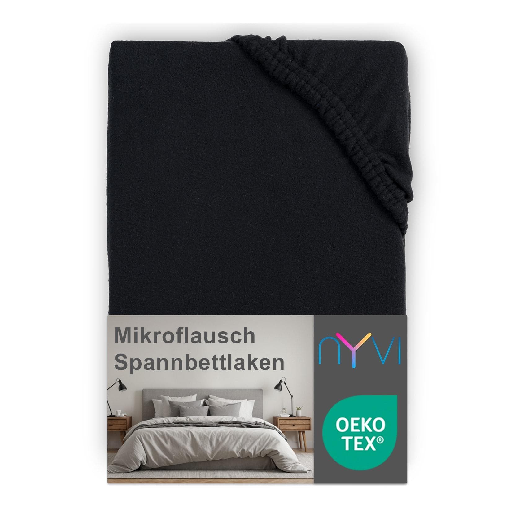 NYVI Spannbettlaken DreamScience Mikroflausch Kuschelweiches Bettlaken Schwarz