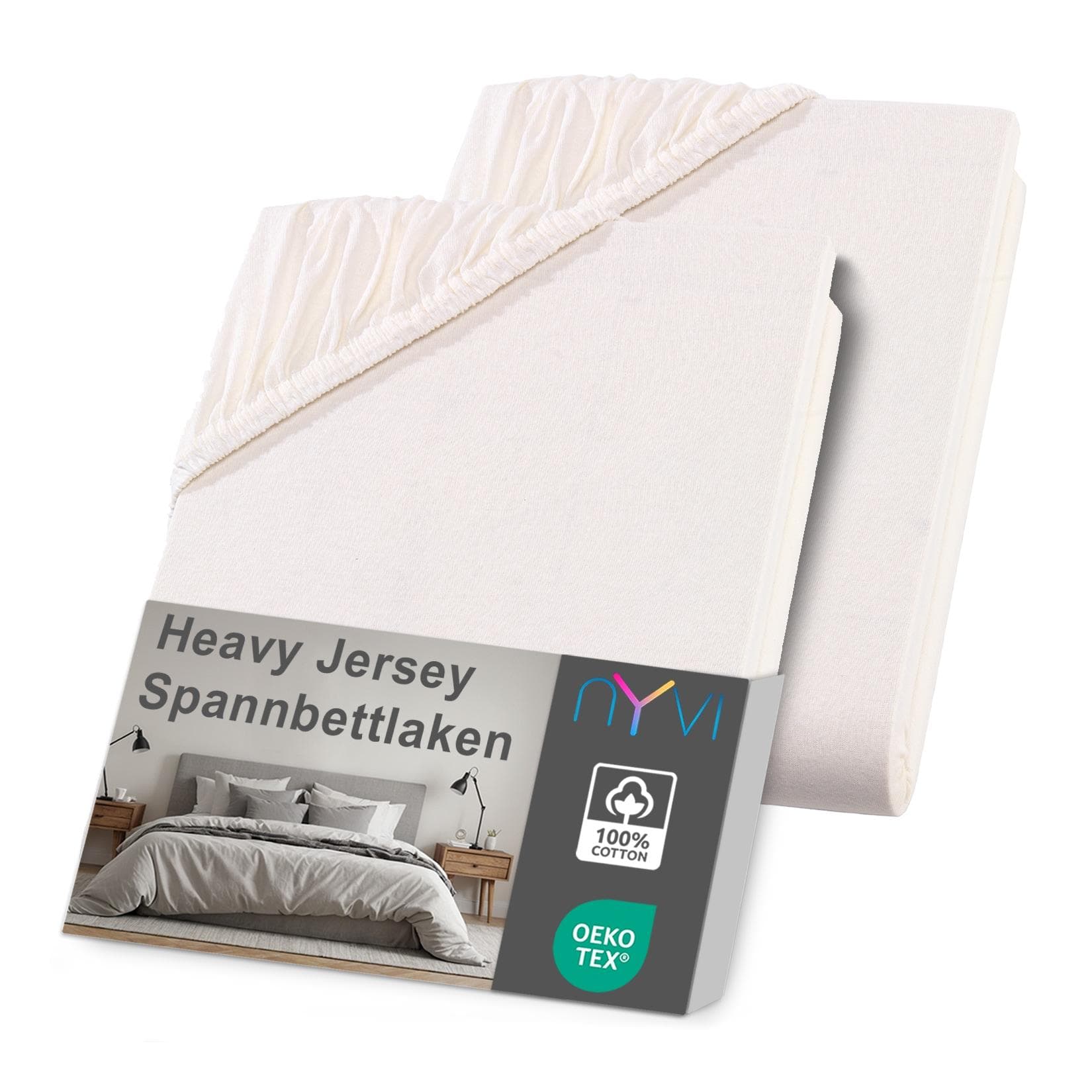 NYVI Spannbettlaken DreamScience Heavy Jersey Spannbetttuch 160g/m² Rundum-Gummizug Bügelfrei