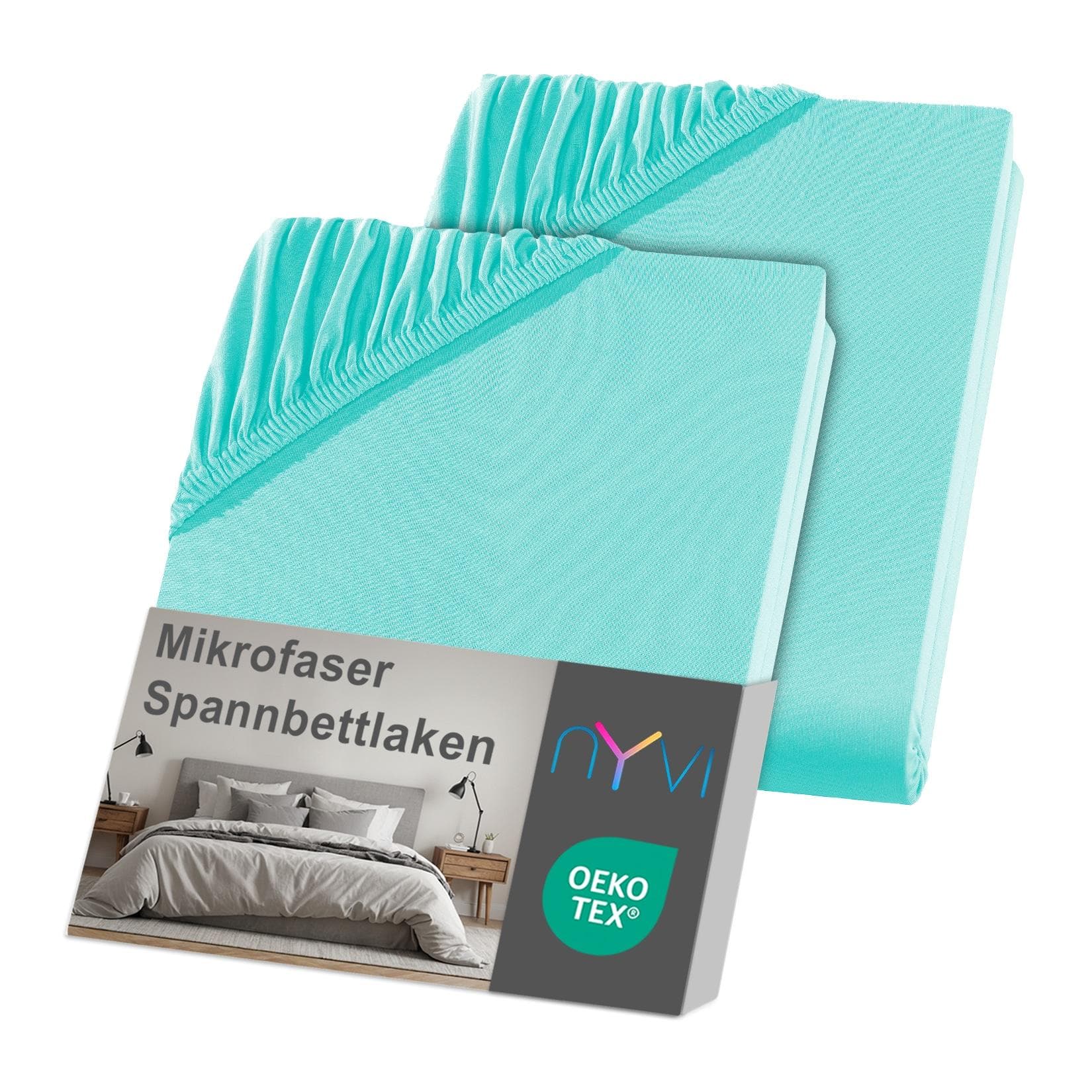 NYVI Spannbettlaken DreamScience Mikrofaser Weich & Anschmiegsam Rundumgummizug Bügelfrei Aqua