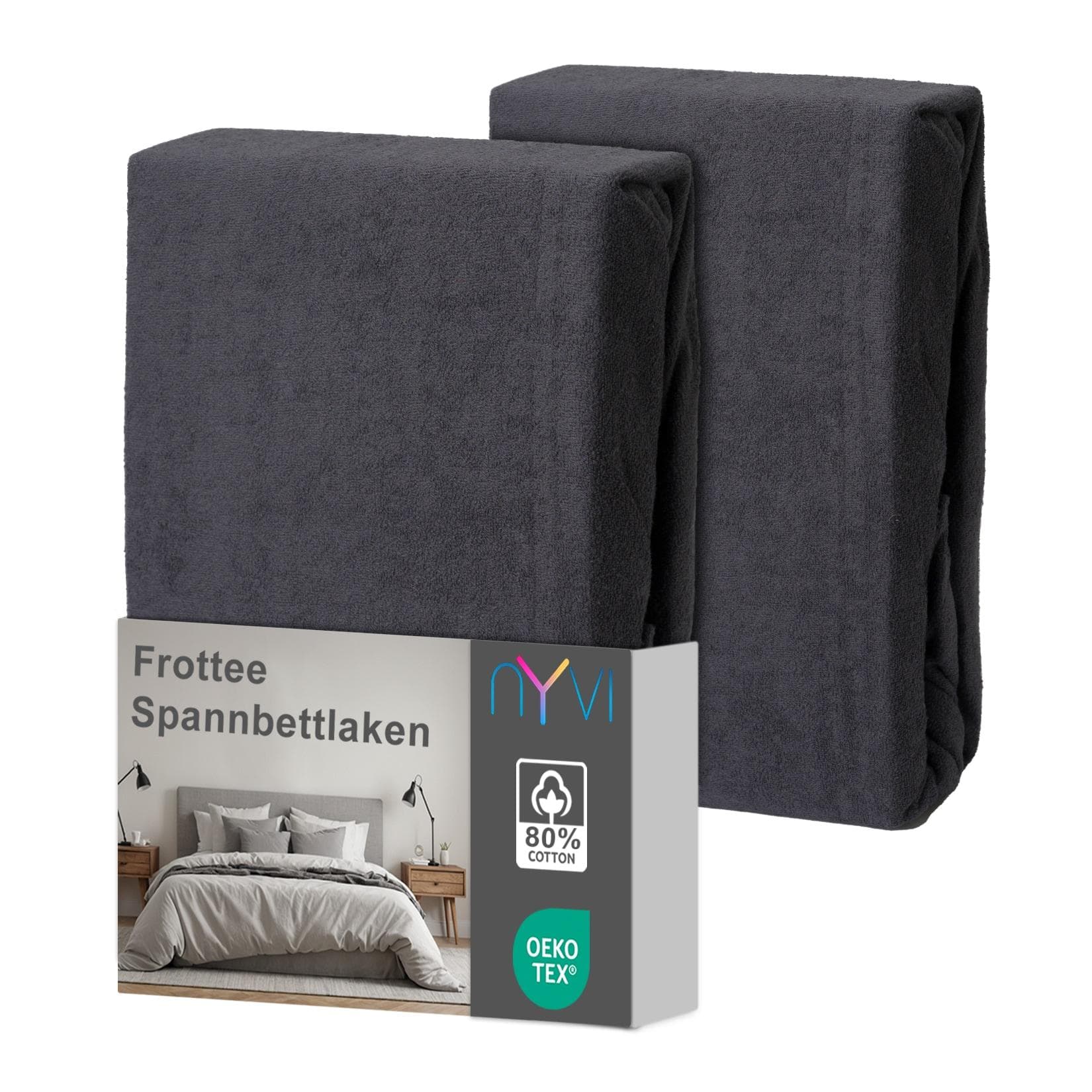 NYVI Spannbettlaken DreamScience Frottee Anthrazit 2er Pack