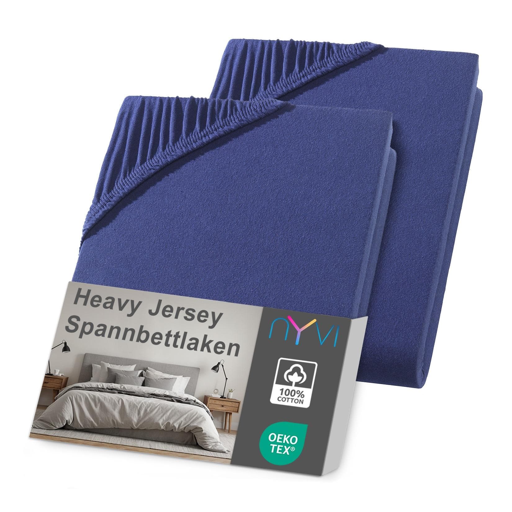 NYVI Spannbettlaken Heavy Jersey Navyblau 2er Pack