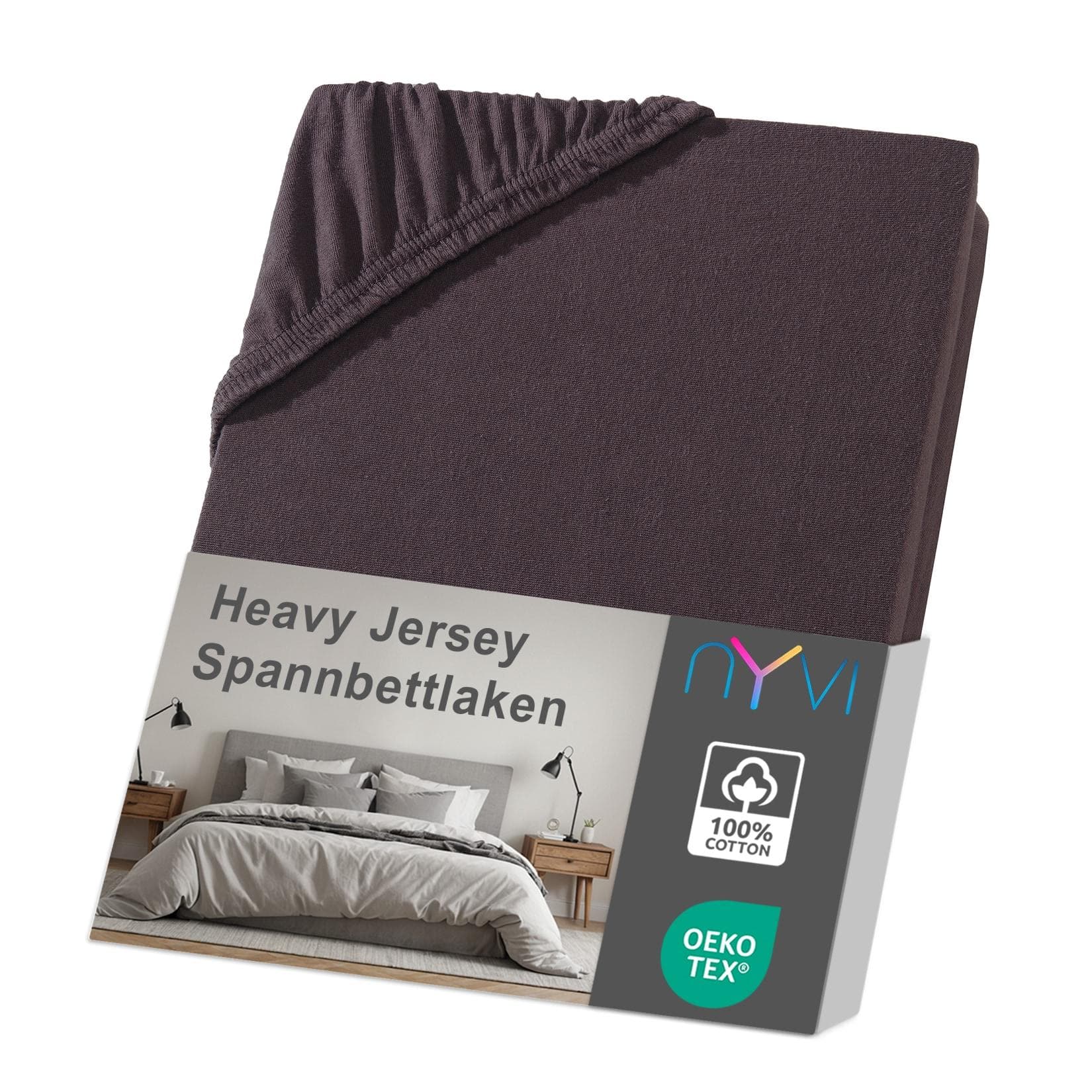 NYVI Spannbettlaken DreamScience Heavy Jersey Braun 180x200 cm