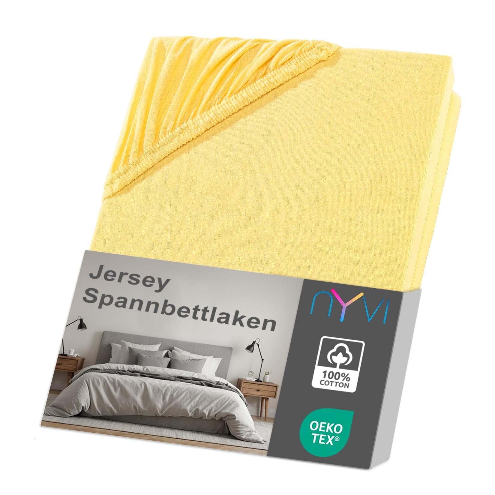 NYVI Jersey Spannbettlaken DreamScience für Matratzen bis 22 cm Höhe - Weich & Anschmiegsam, Rundumgummizug, Bügelfrei Gelb