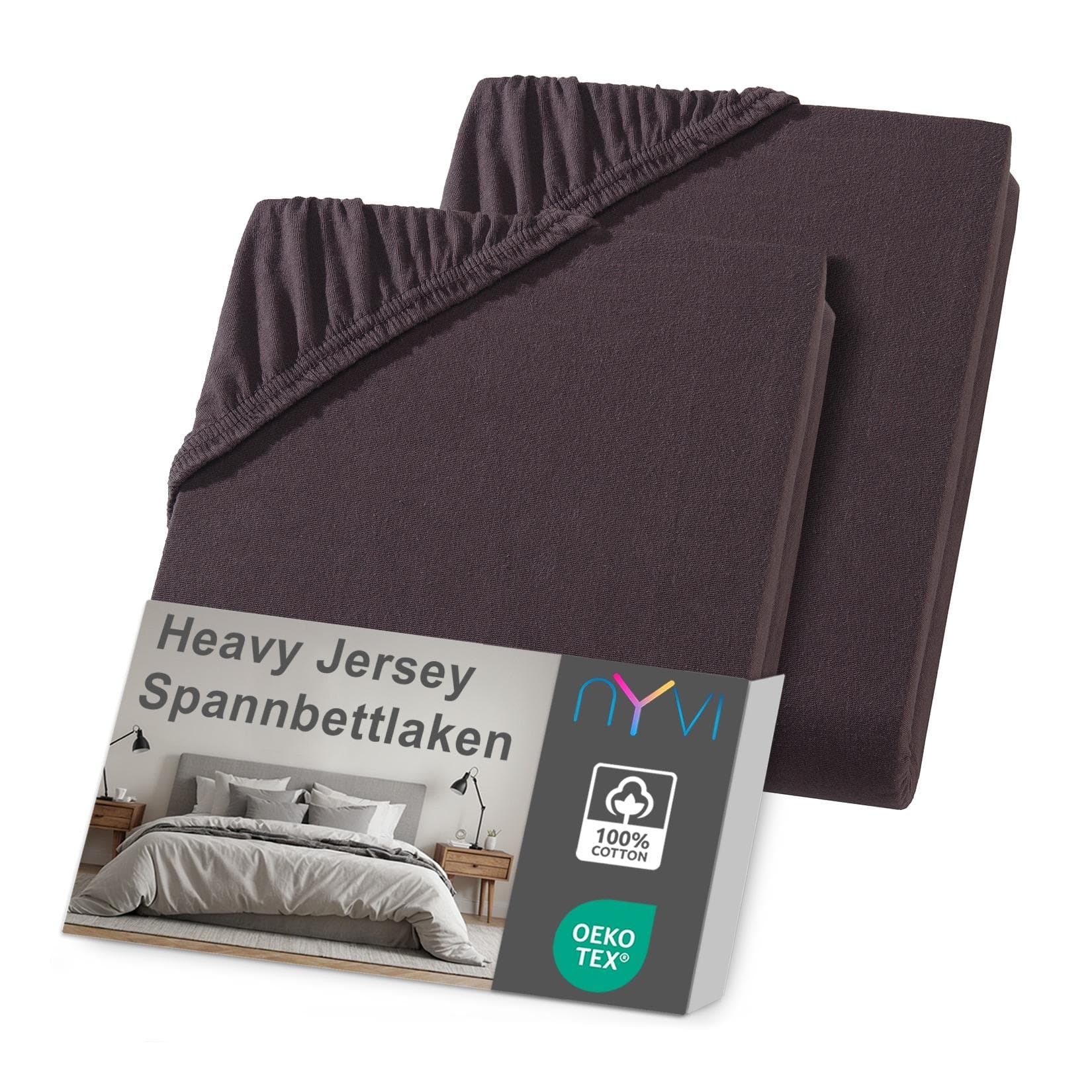 NYVI Spannbettlaken DreamScience Heavy Jersey Braun 2er Pack