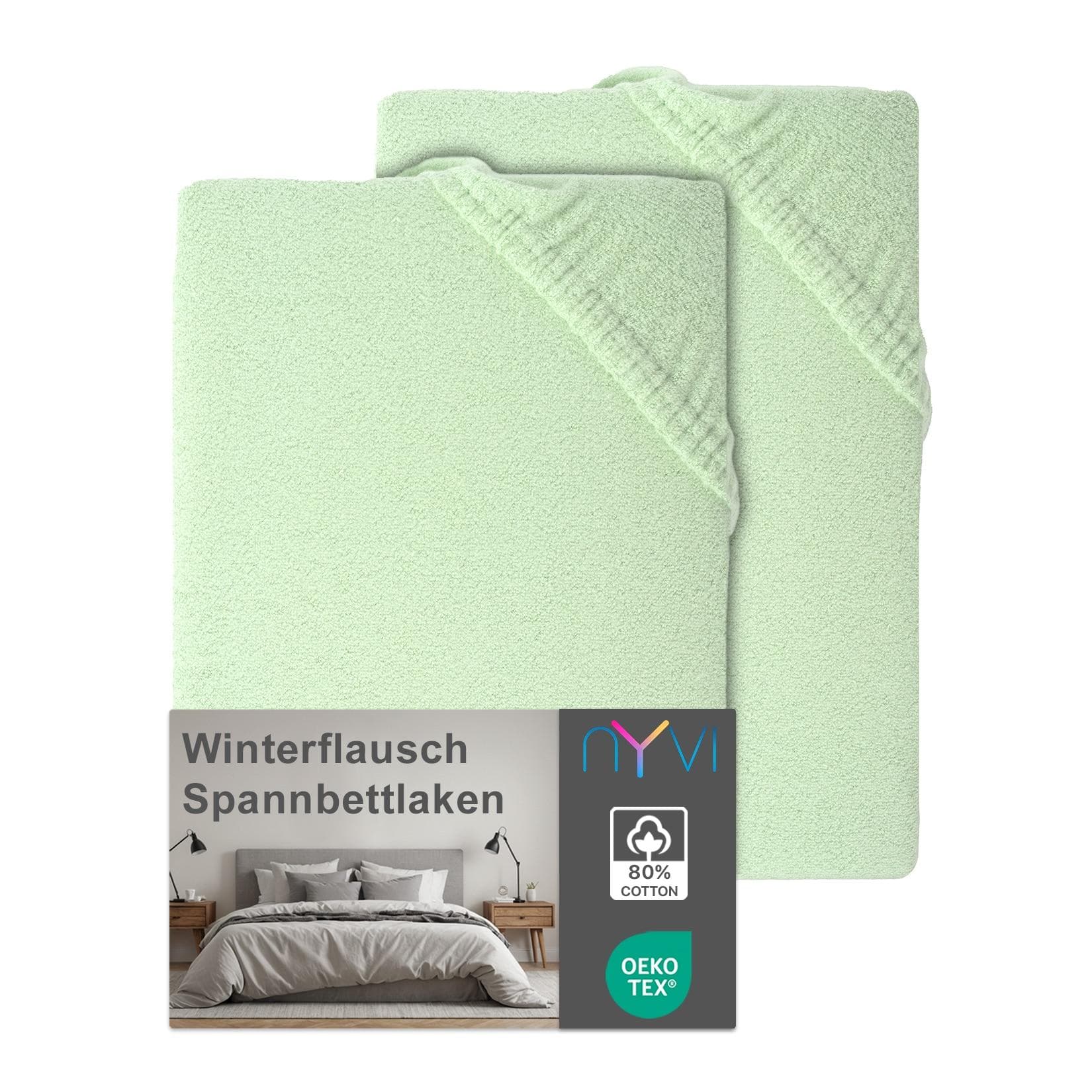 NYVI Spannbettlaken DreamScience Winterflausch für Matratzen bis 22 cm Höhe - Wärmendes & Kuschelweiches Winter Bettlaken Spannbetttuch Farbe Eukalyptus