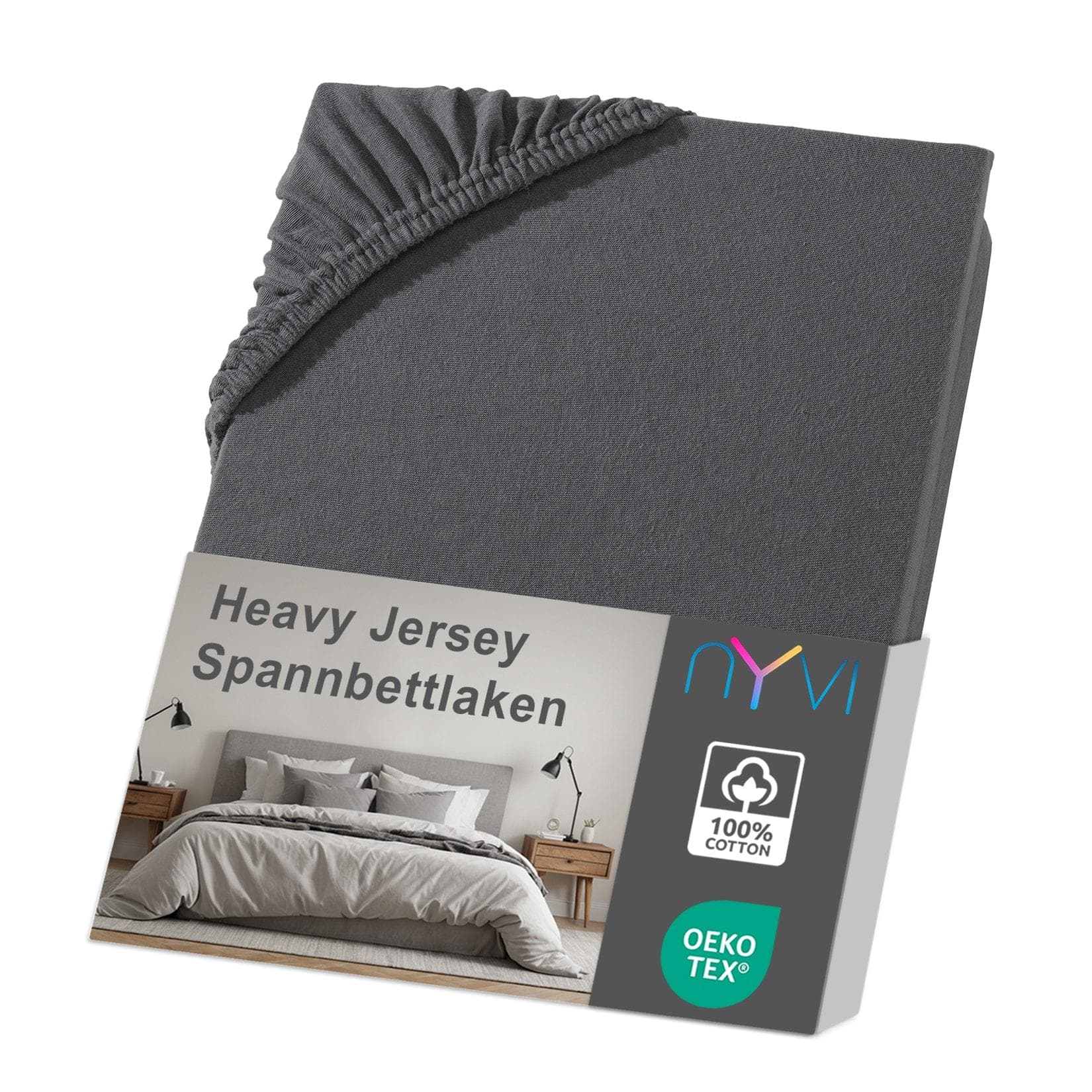 NYVI Spannbettlaken DreamScience Heavy Jersey Anthrazit 180x200 cm