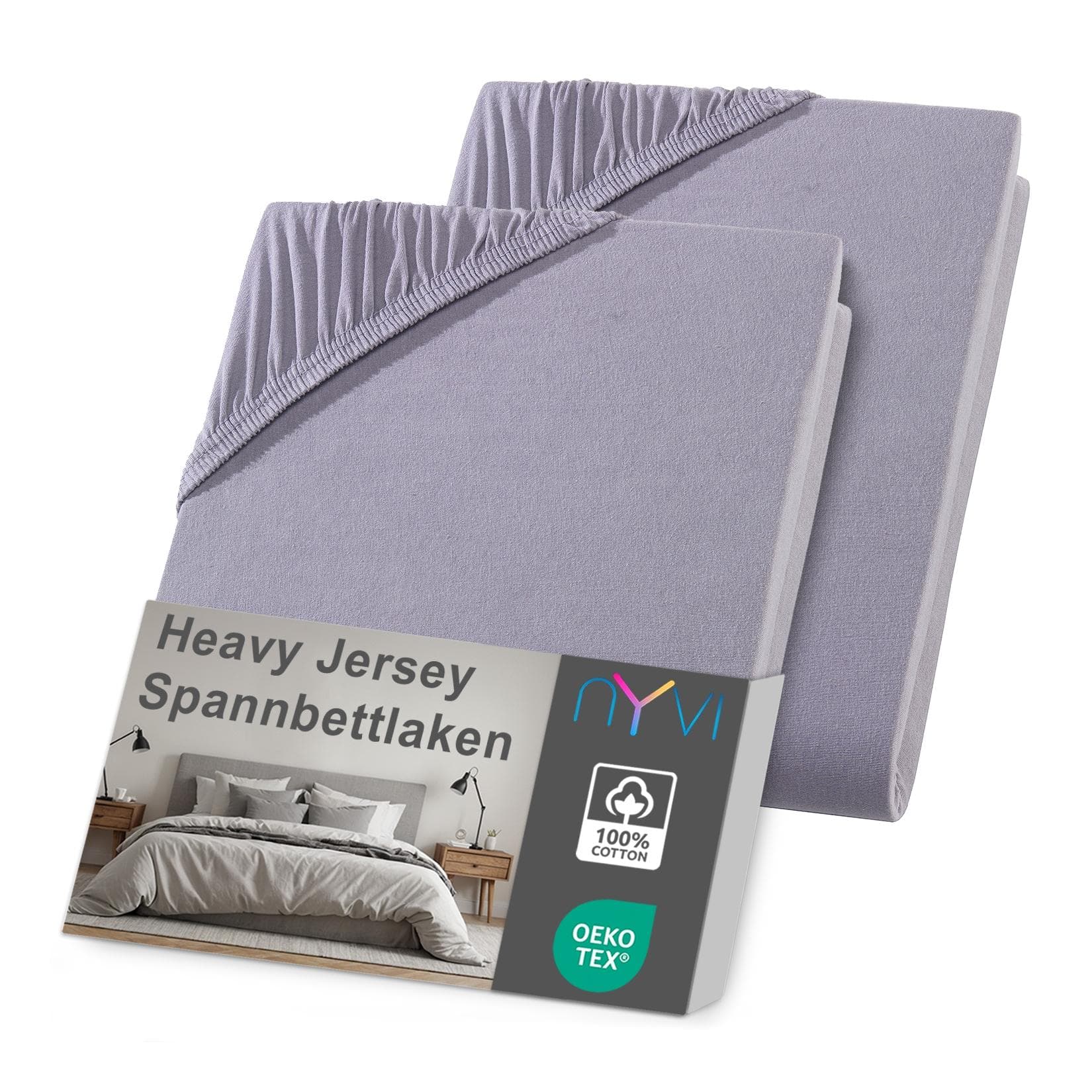 NYVI Spannbettlaken DreamScience Heavy Jersey Spannbetttuch 160g/m² Rundum-Gummizug Bügelfrei Grau