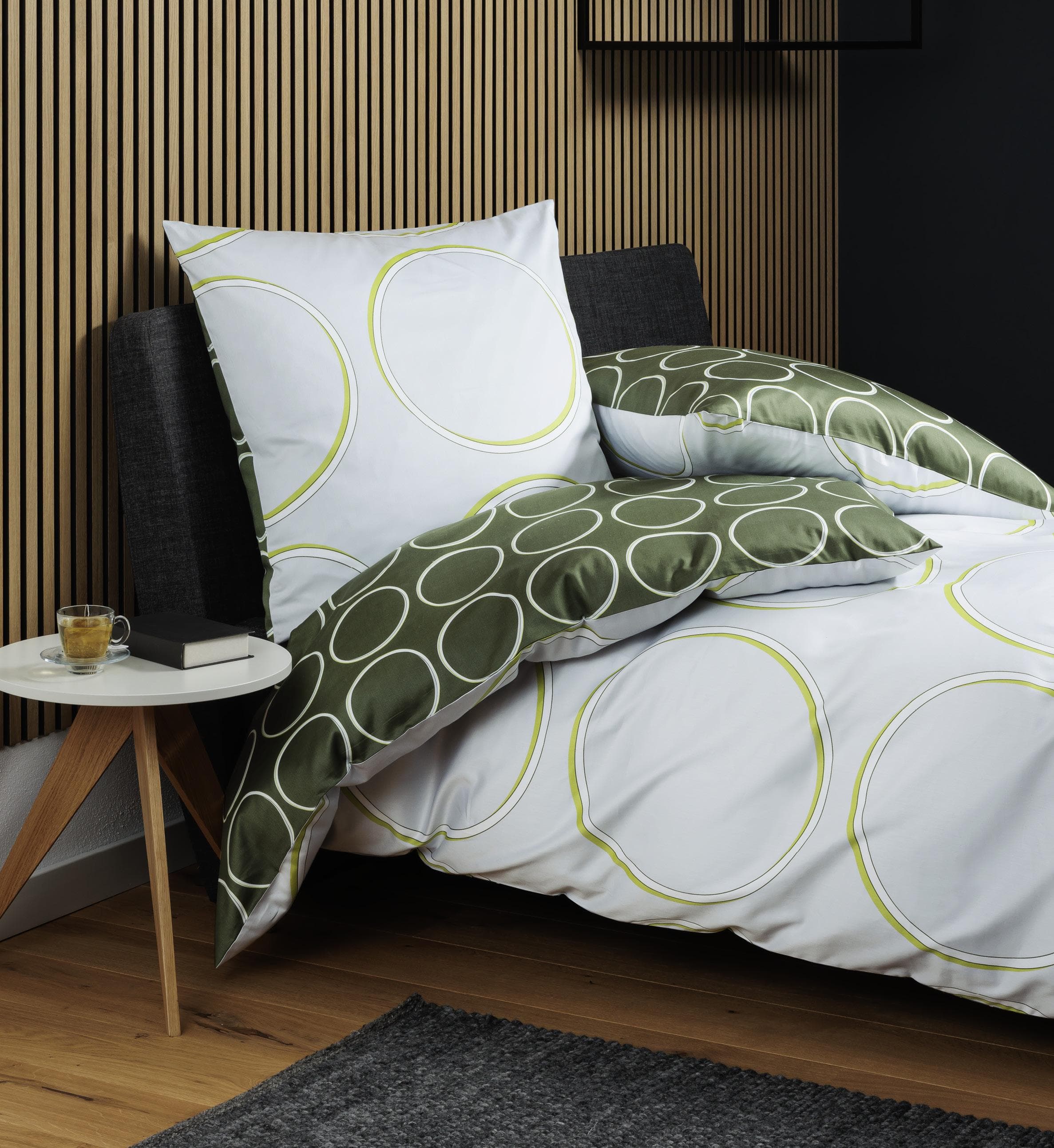 Wendebettwäsche JANINE Mako-Satin Grün-Silber