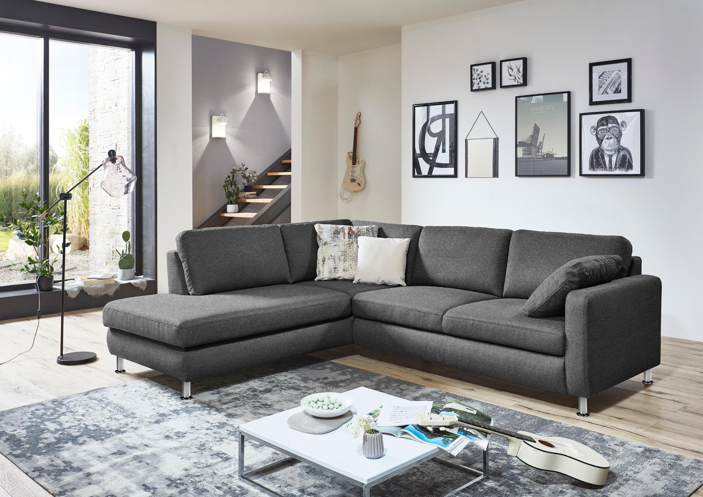 Ecksofa DIE PLANBAR L-Form Grau Microfaser mit Recamiere