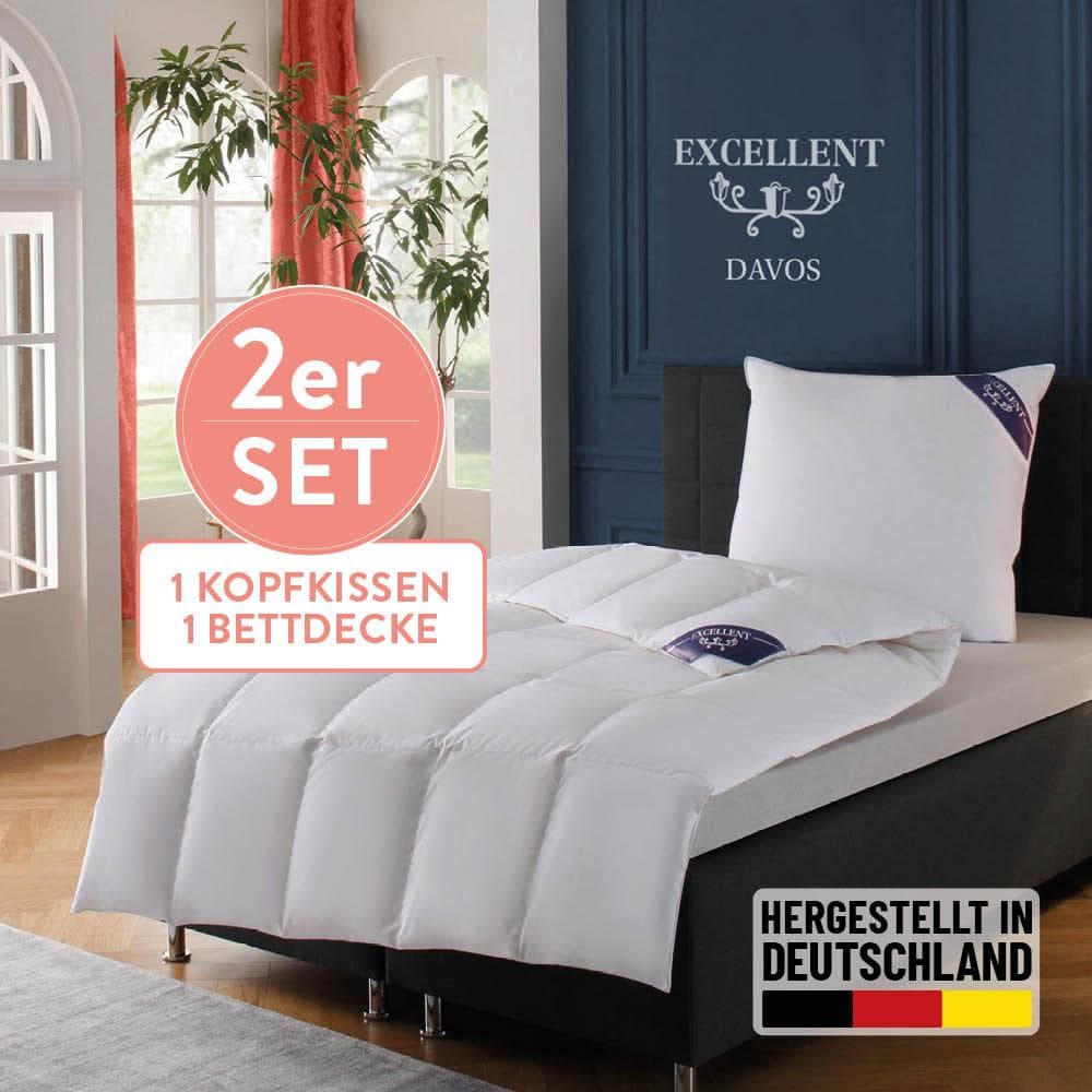 EXCELLENT Daunenbettdecke + Kopfkissen Weiß Allergikerfreundlich