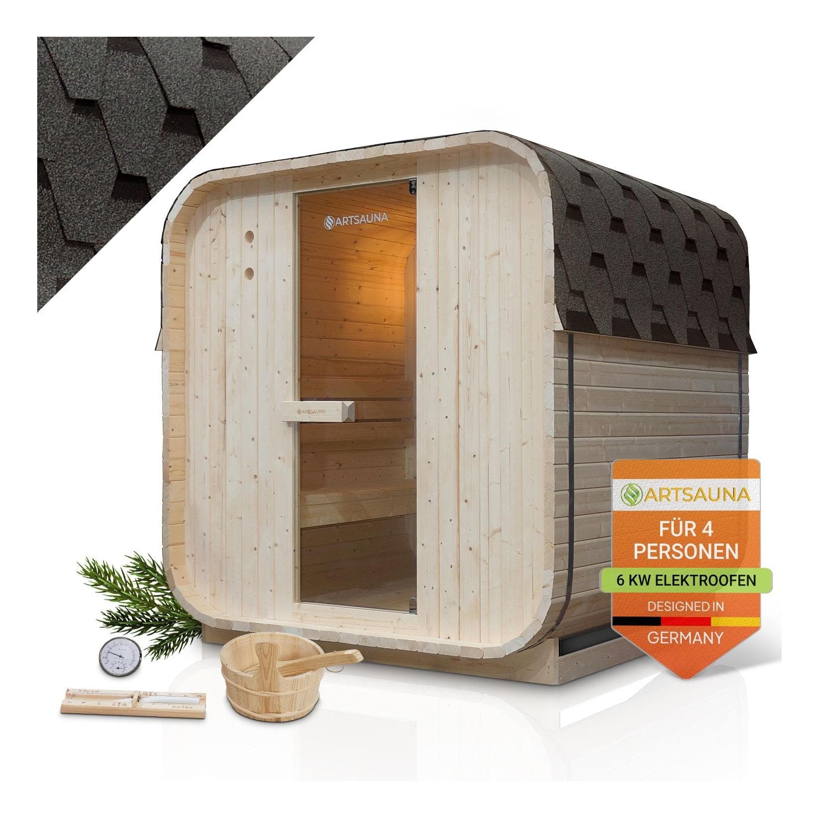 Artsauna Fasssauna Nolvik L 4 Personen 6 kW Ofen Garten Cube Design