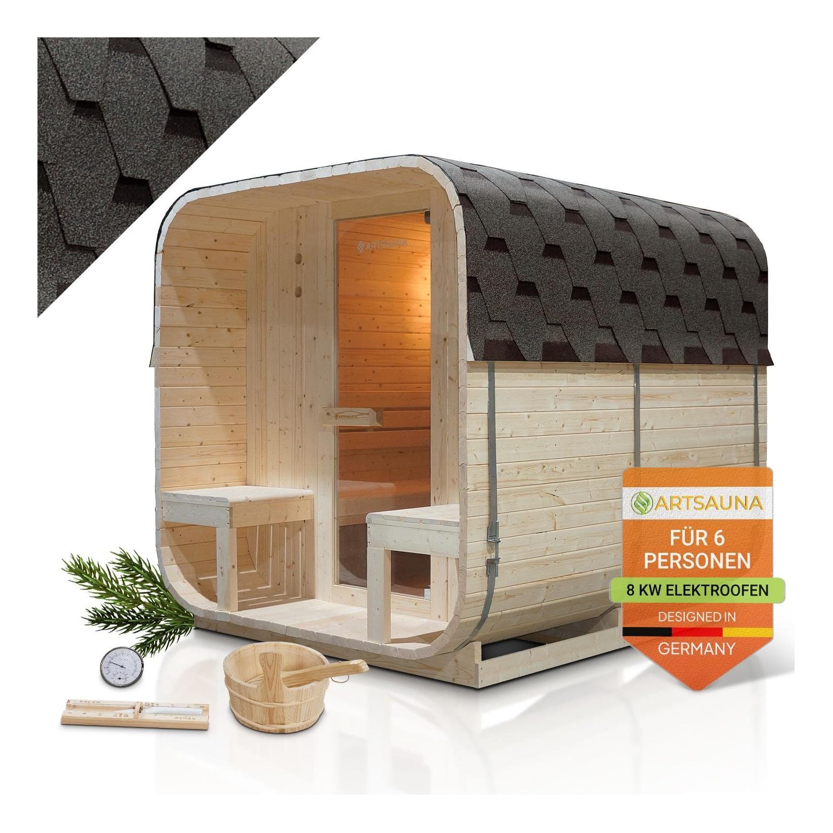 Artsauna Cube Fasssauna Nolvik XXL 6 Personen mit 8 kW Ofen
