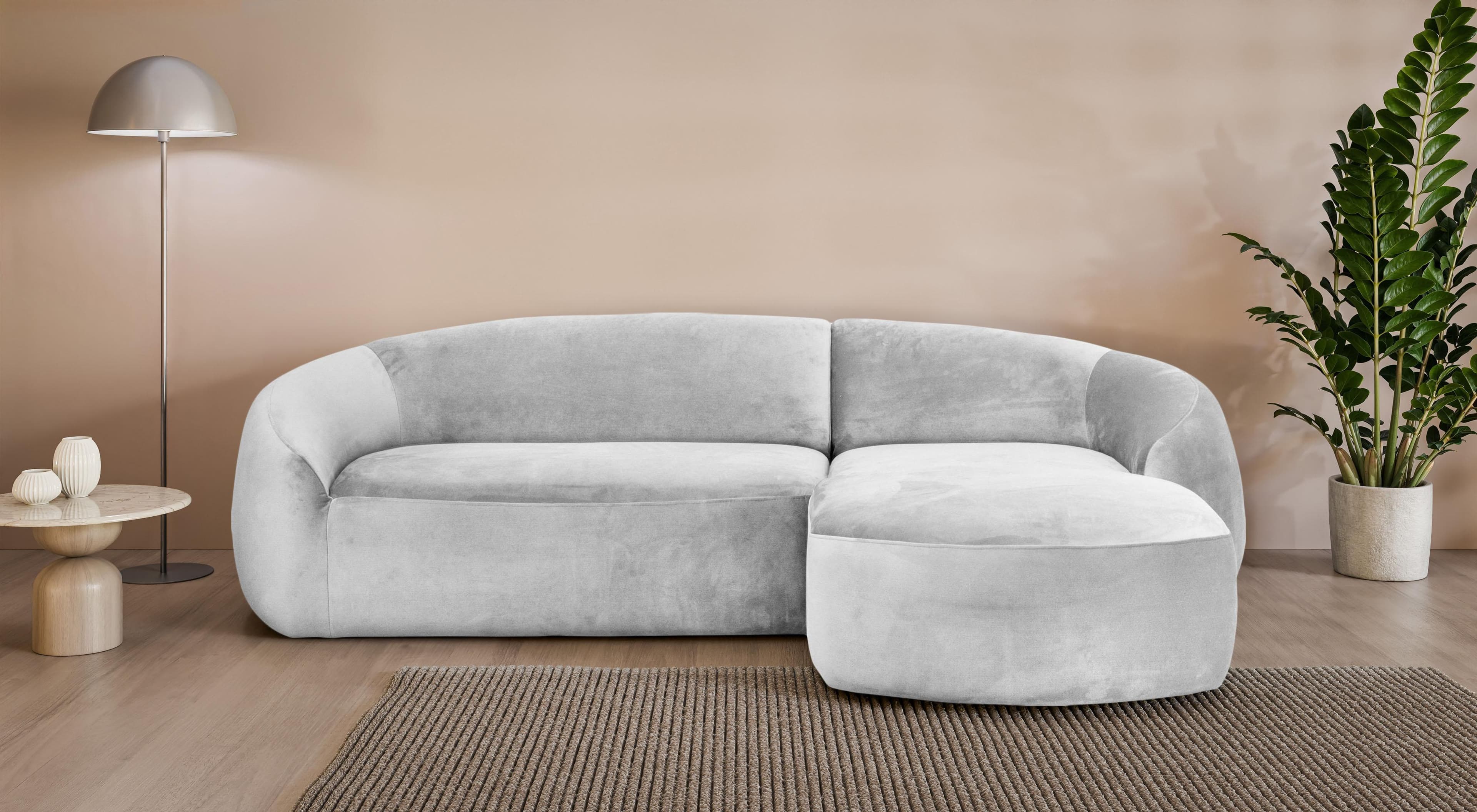 LeGer Home Ecksofa YANI L-Form Hellgrau Samtoptik