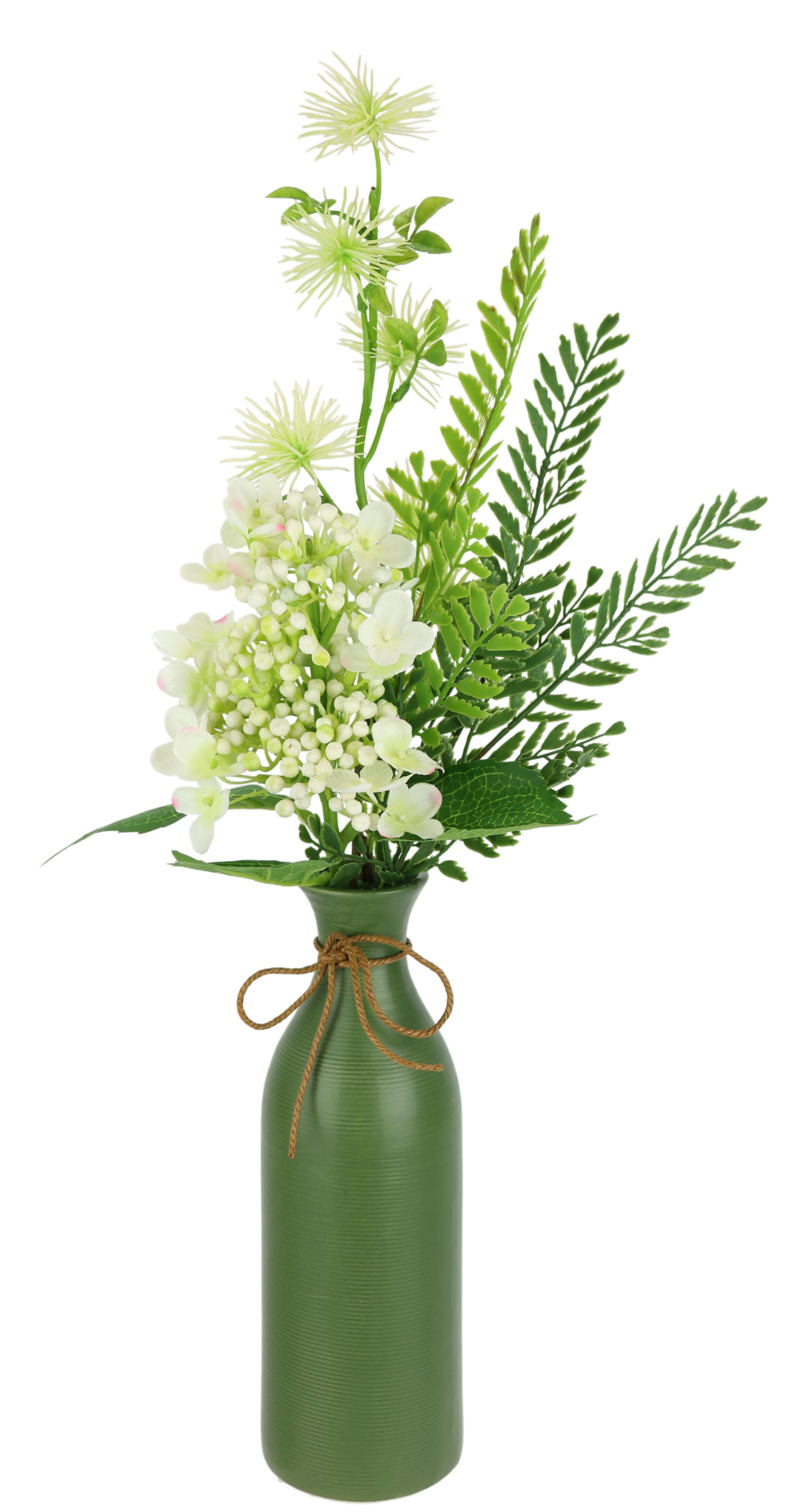 I.GE.A. Kunstblumen-Arrangement Hortensie in Vase Weiß Grün