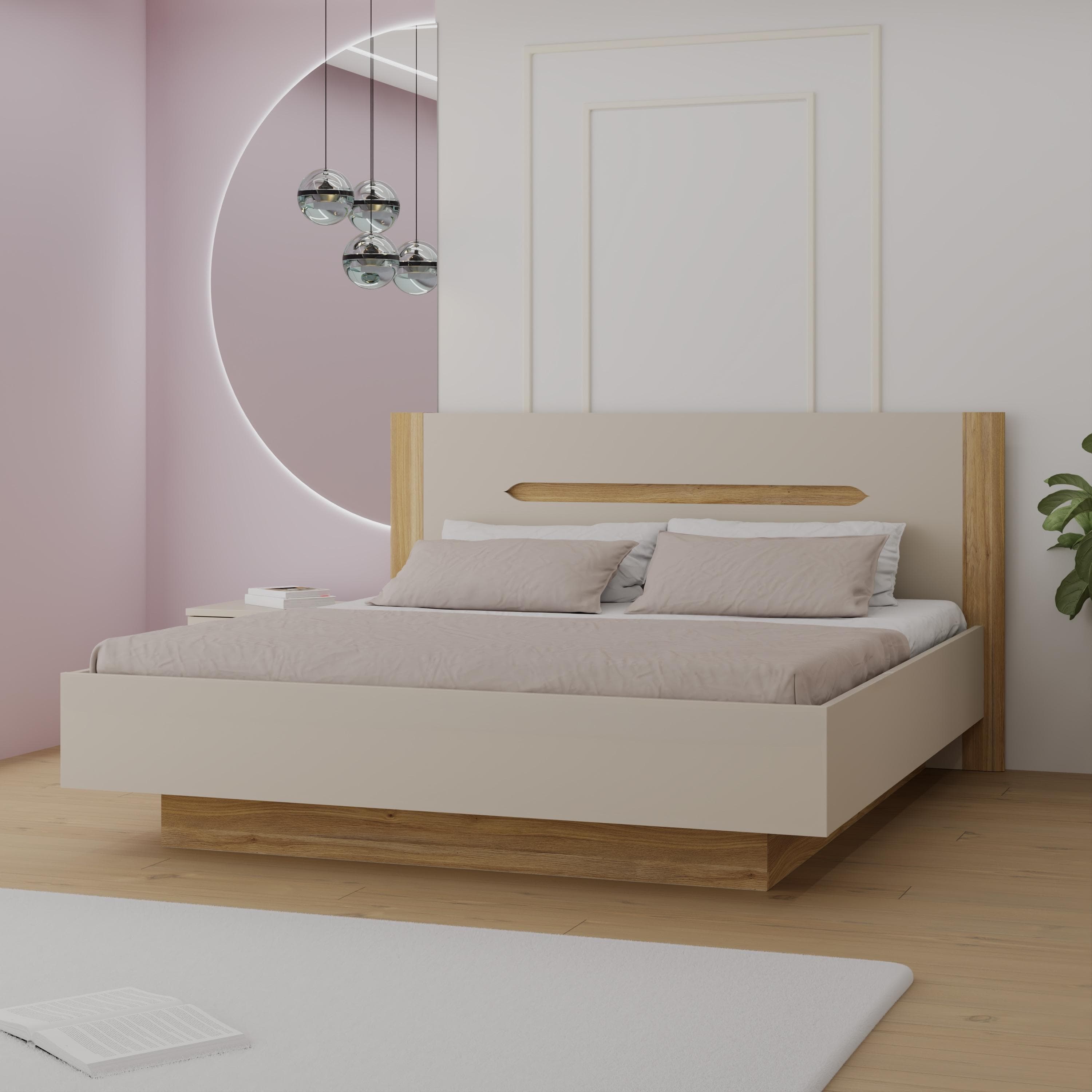 Stauraumbett FORTE Beige Braun mit aufklappbarem Lattenrost