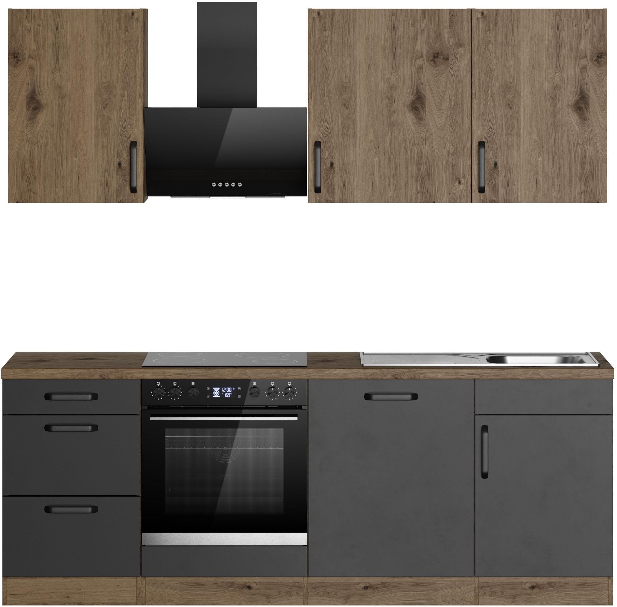 wiho Küchen Küchenzeile Elba Schwarz Metallgriffe Made in Germany