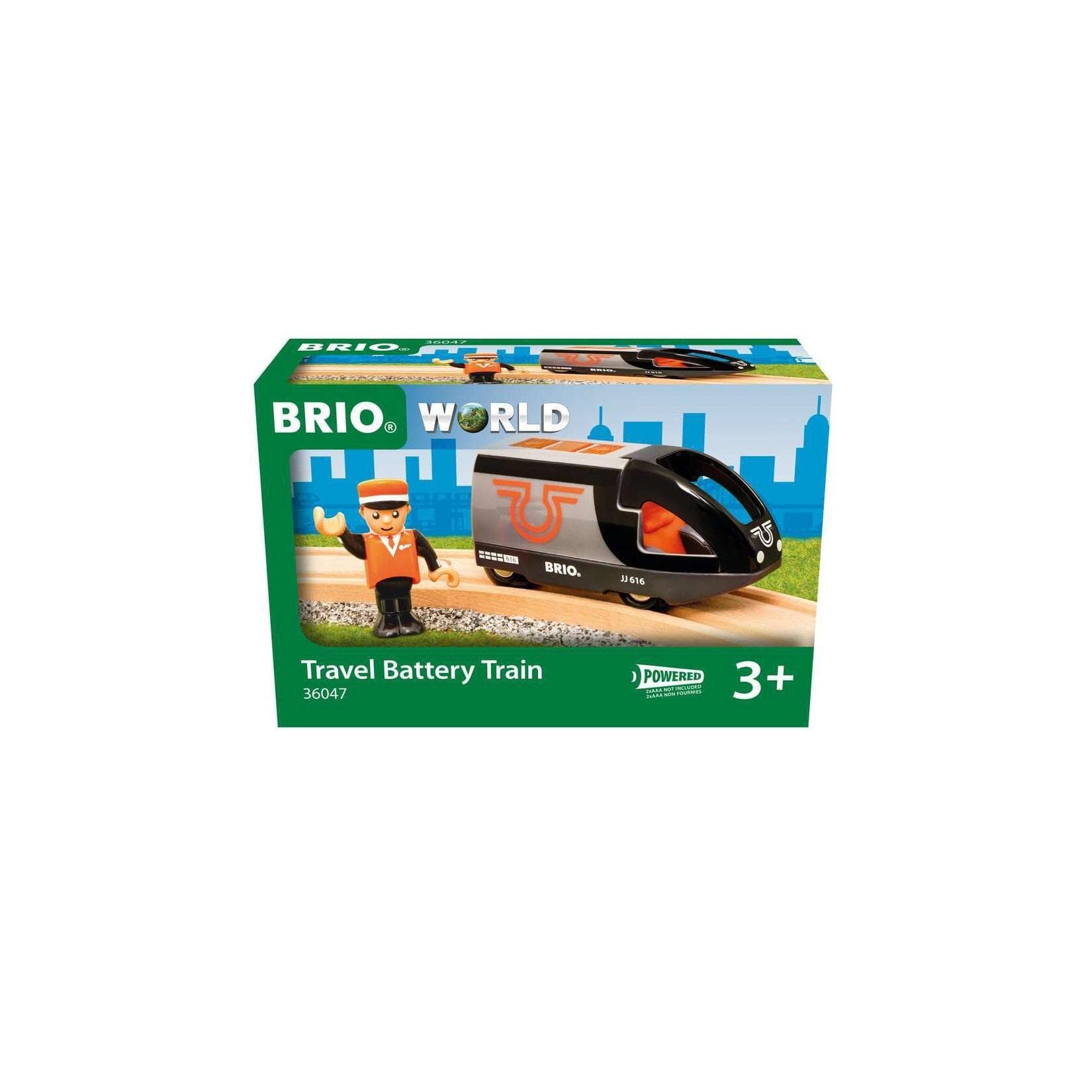 BRIO® WORLD Orange-schwarzer Reisezug Batteriebetriebener Spielzeugzug
