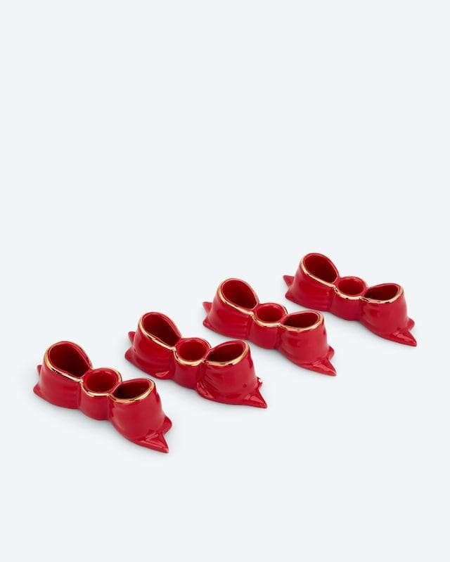 Stabkerzenhalter Schleife 4-tlg. Porzellan mit Goldakzenten