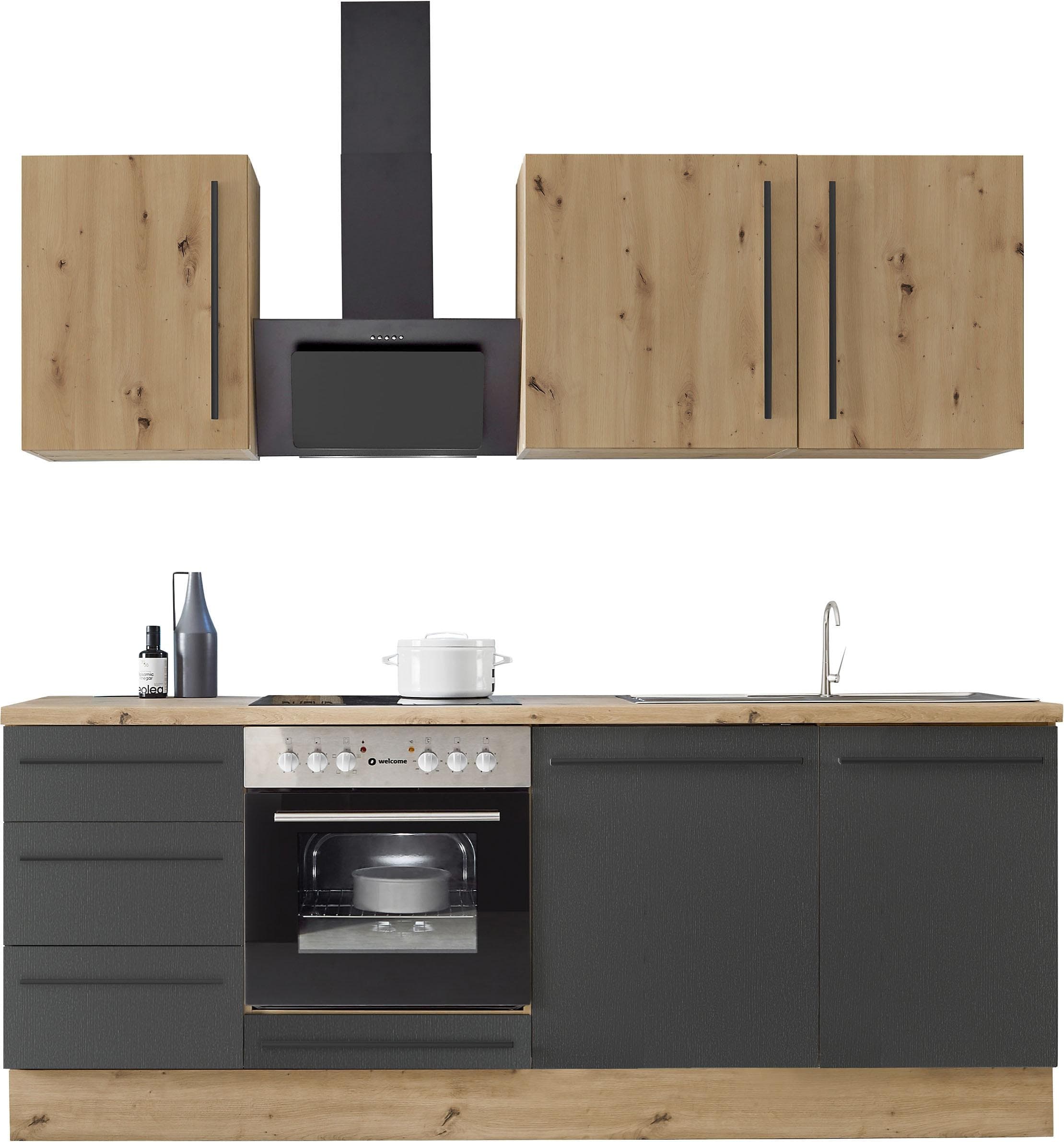 Küchenzeile KS-Florida Schwarz Eiche 220cm mit Soft-Close