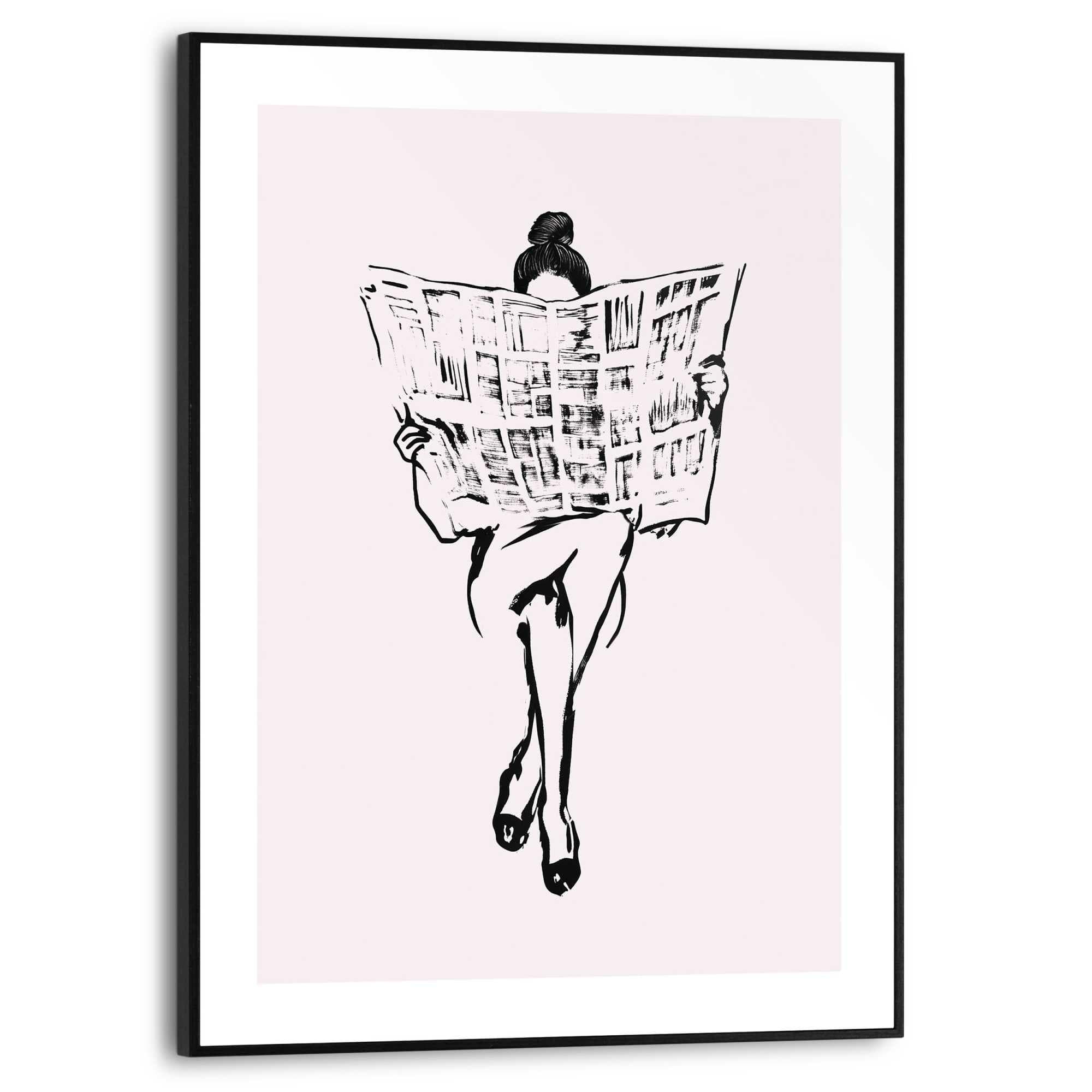 Poster Frau liest Zeitung Beige Reinders