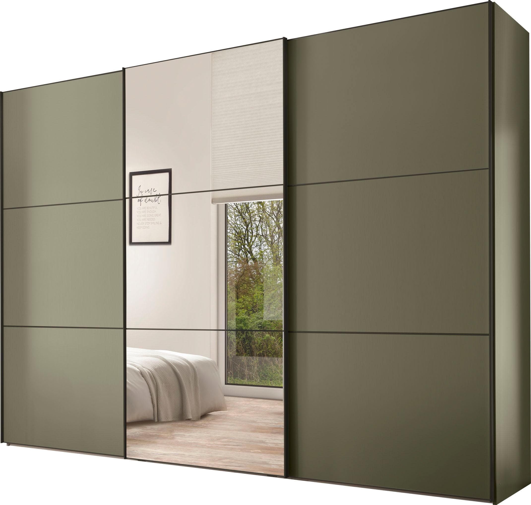 STAUD Schwebetürenschrank Includo 298 cm Salbei mit Spiegeltüre