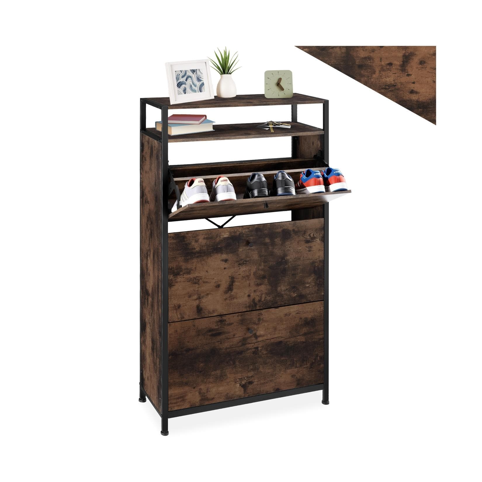 TecTake Schuhschrank Industrial Style 3 Klappen Kippschutz