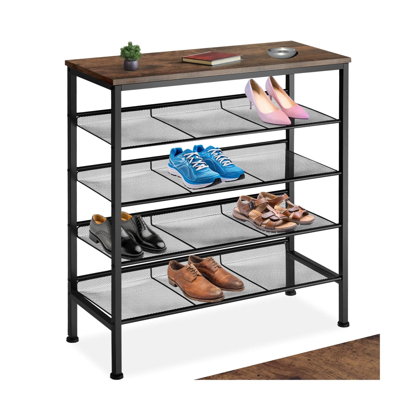 tectake® Schuhregal Industrial Style Ablage und 4 Gitterablagen