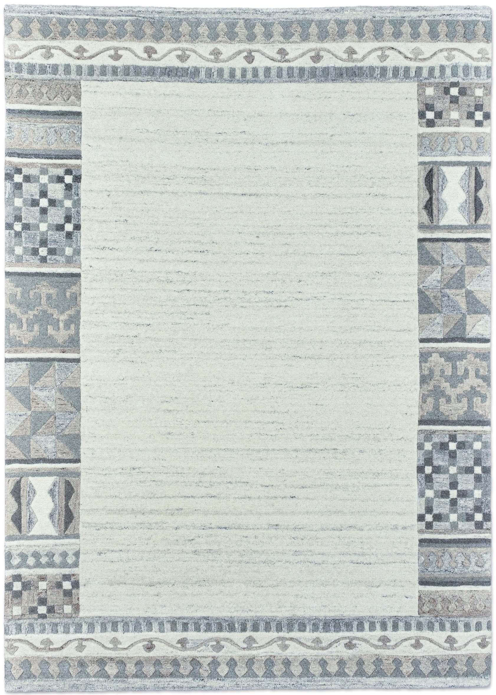 THEKO Wollteppich Royal Natur 6030 Beige Handgetuftet mit Bordüre