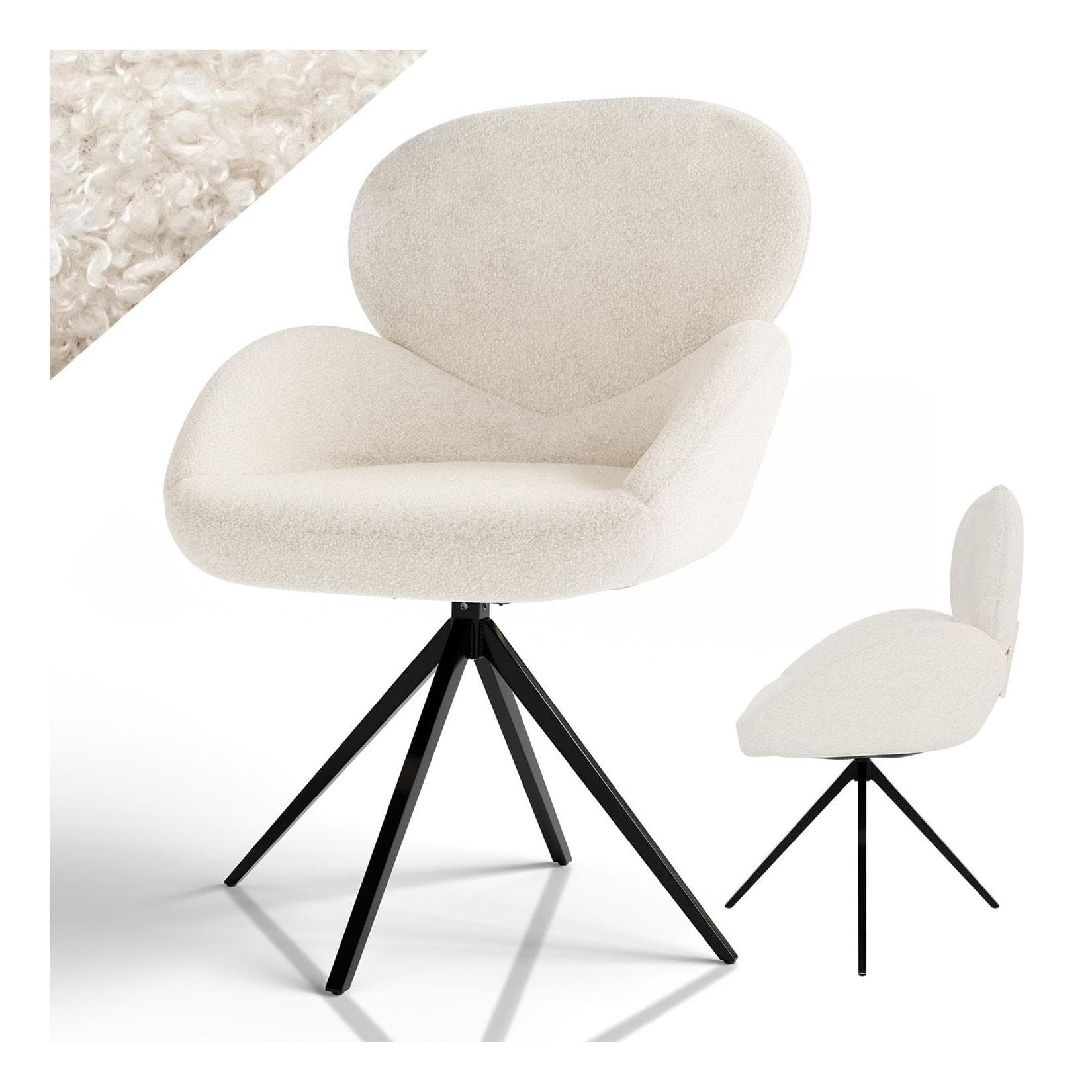 Juskys Esszimmerstuhl Albano Creme 360° drehbar Bouclé