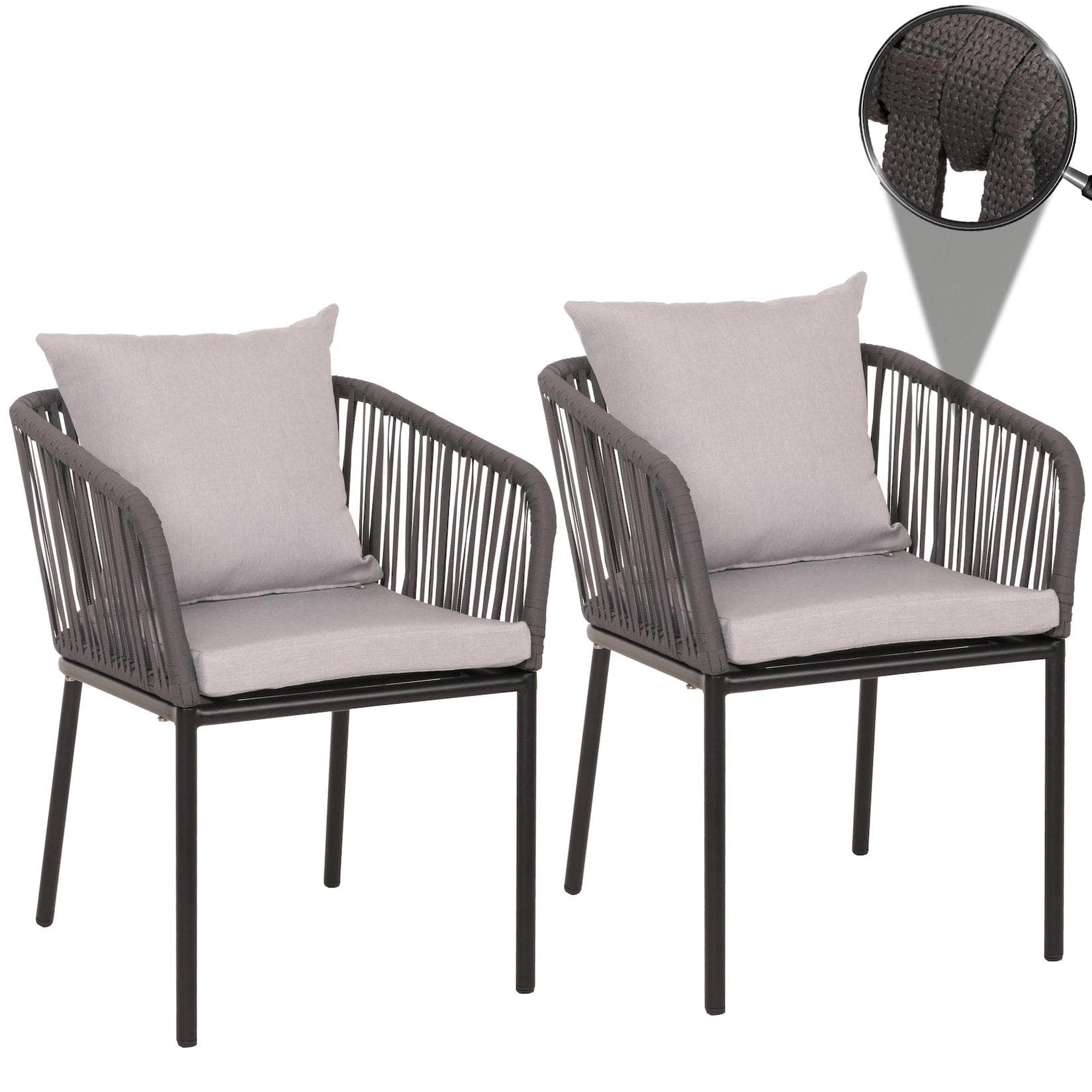 2er-Set Gartenstuhl MCW-N41 Aluminium Seilgeflecht Outdoor Anthrazit Grau