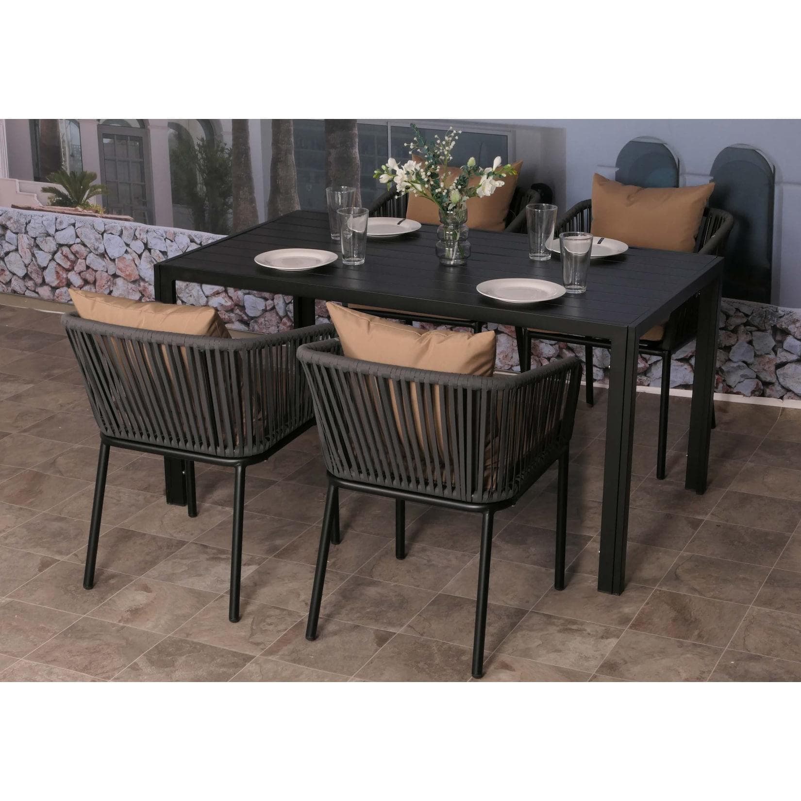 Witterungsbeständige 5-teilige Sitzgruppe - Pflegeleicht & Modern