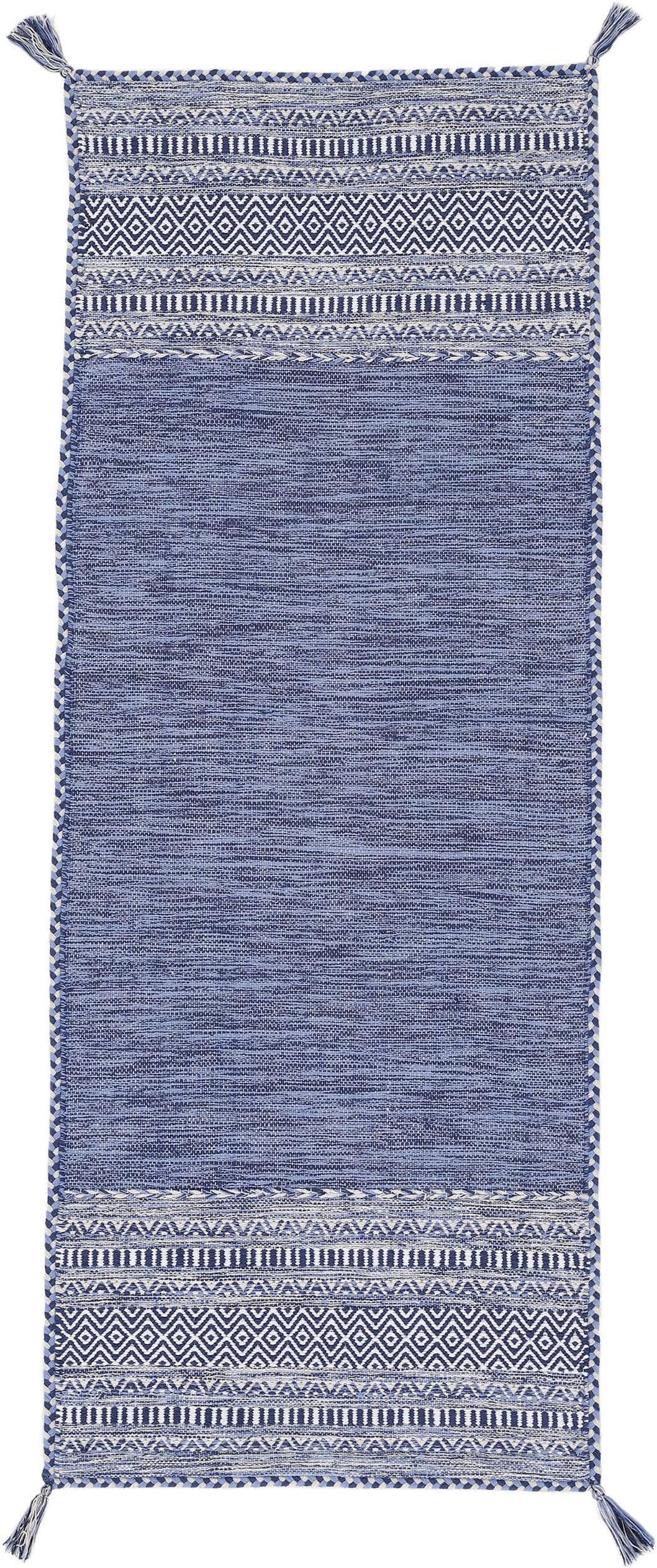 CARPETFINE Kelim Azizi Teppich Blau Handgewebt Wendeteppich