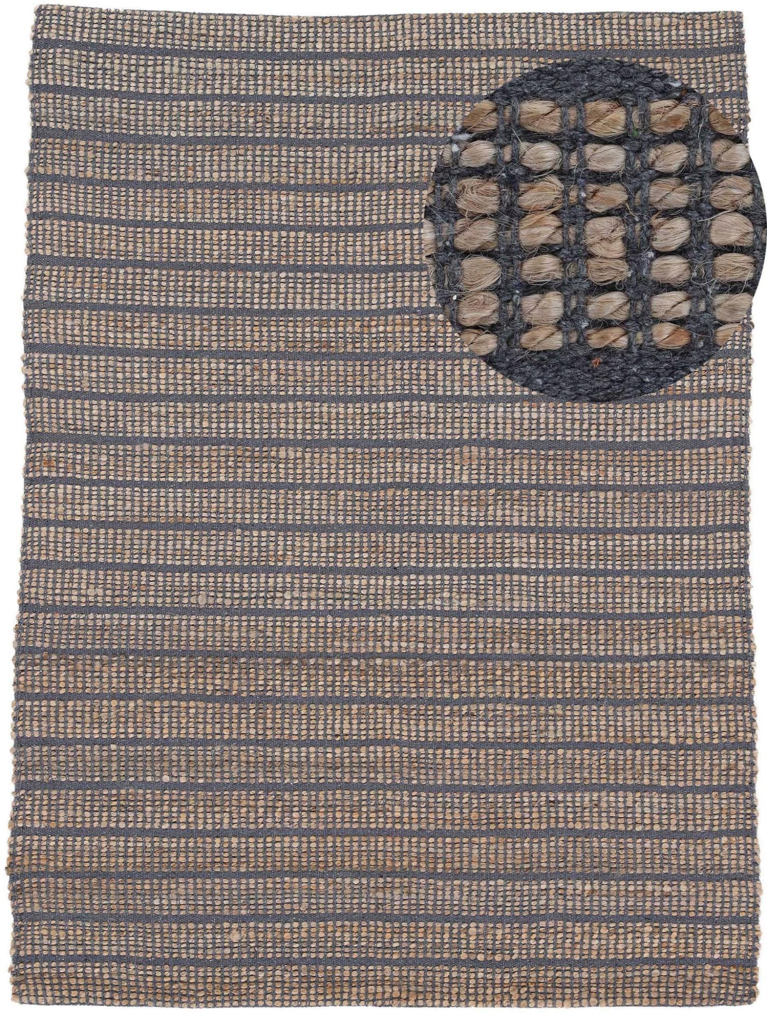 CarpetFine Teppich Lara Blau Handgewebt Wendeteppich Jute Baumwolle