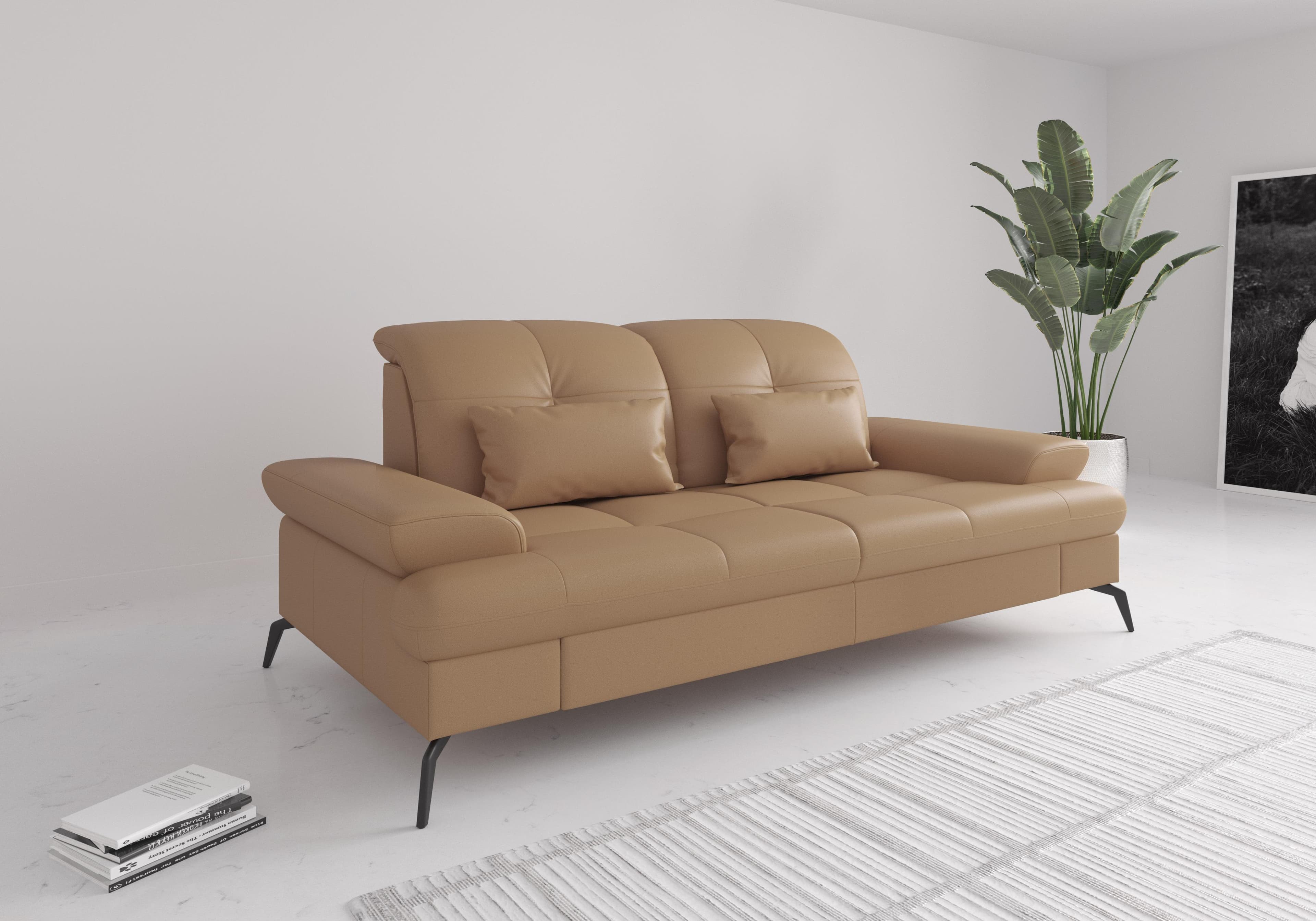 SIT & MORE Sofa Amica 3-Sitzer Naturleder Cappuccino mit Sitztiefenverstellung