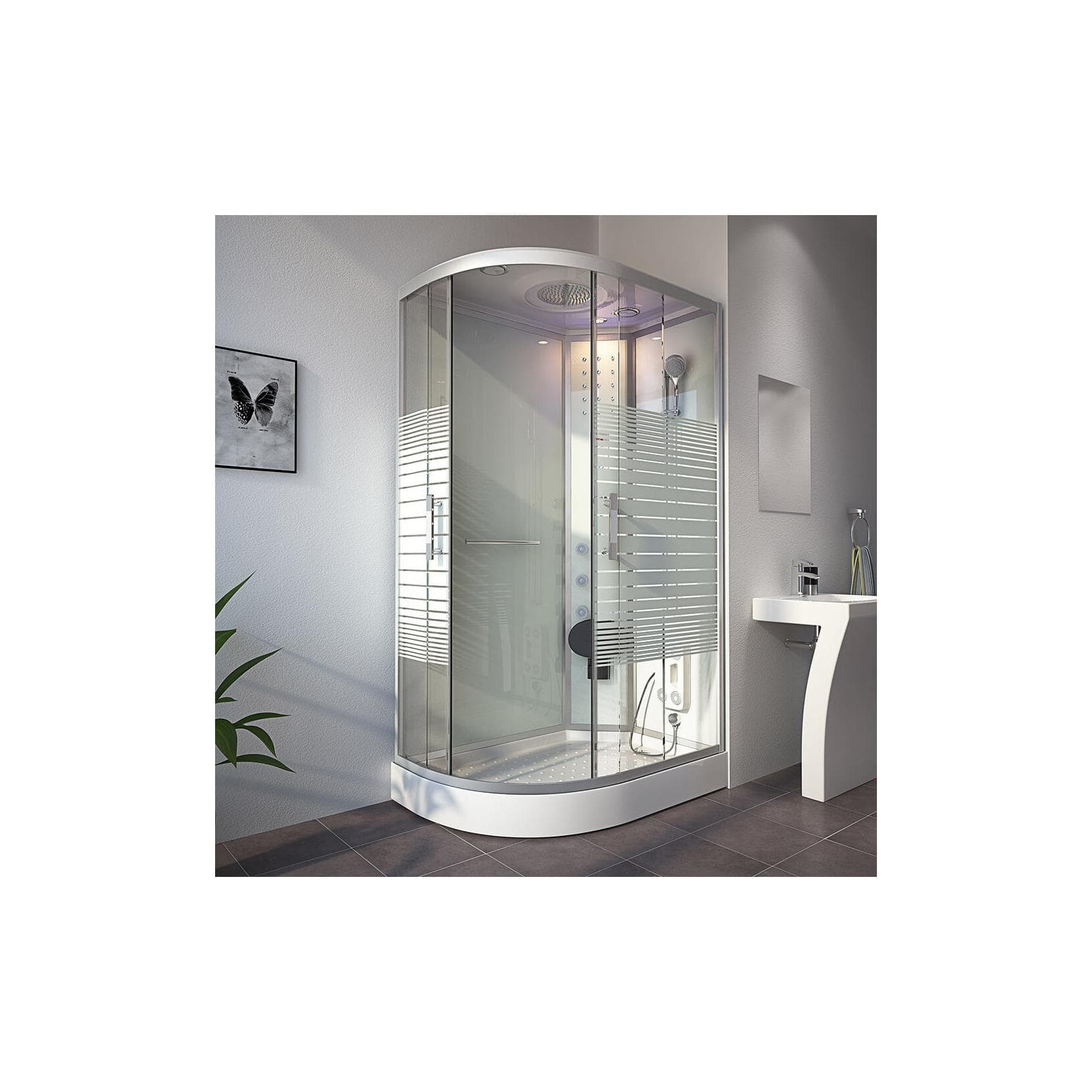 Home Deluxe Dampfdusche mit Wasserfall und Dampfsauna WHITE PEARL 120x80 cm Links