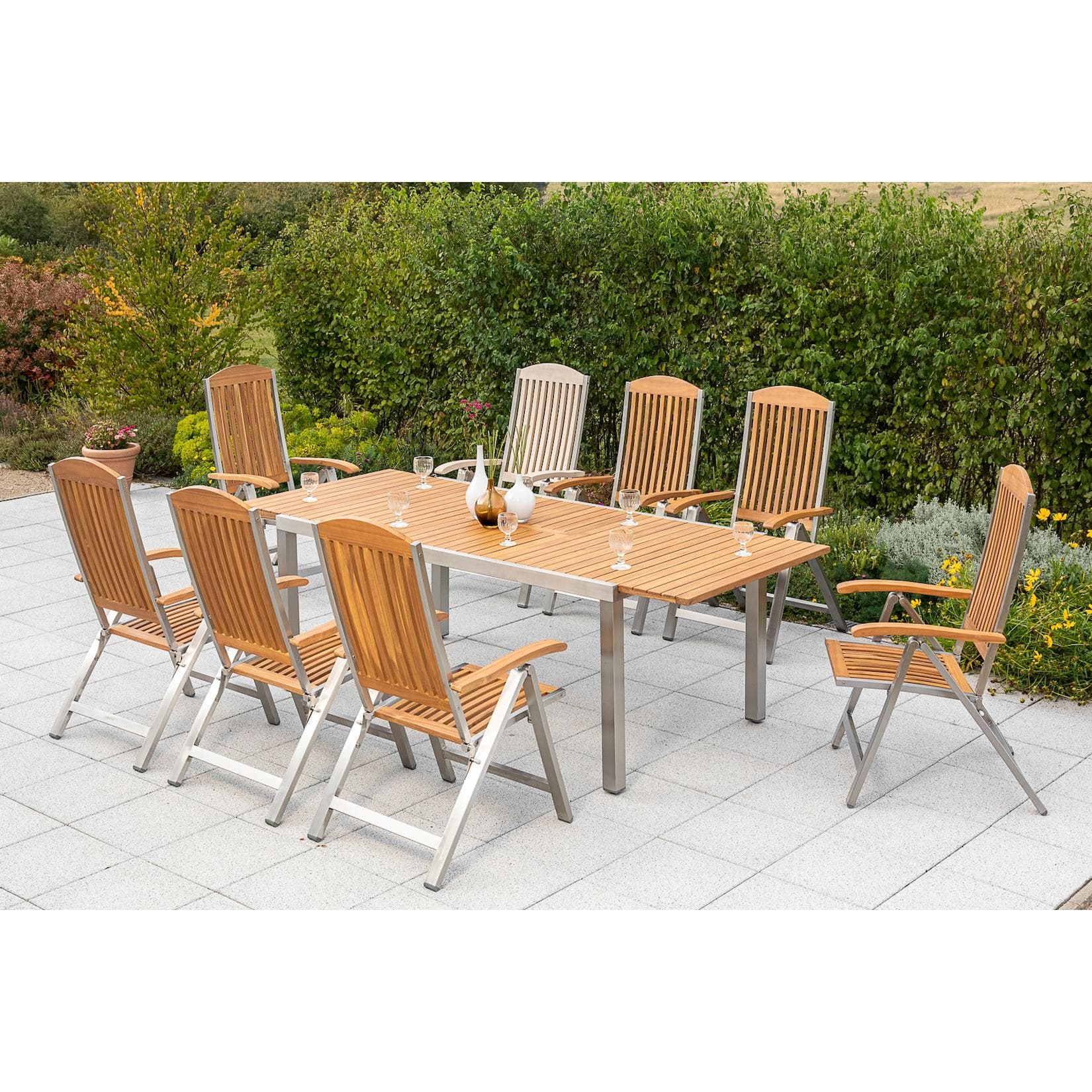 Merxx Keros Garten-Essgruppe 9-tlg. mit ausziehbarem Tisch und Klappsesseln