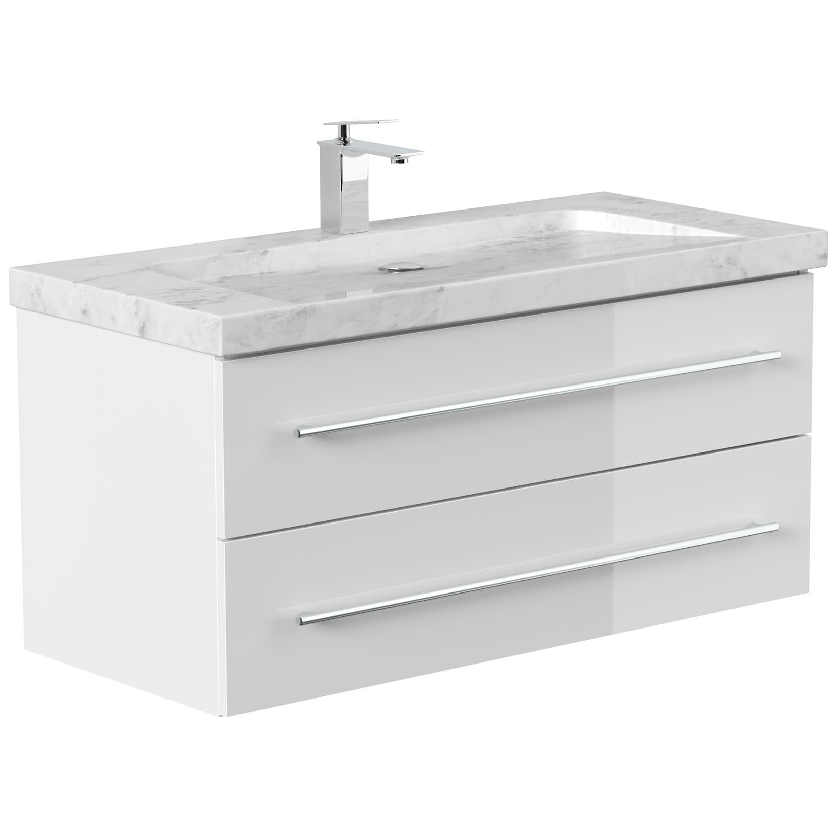 Posseik Badmöbel Marmor Carrara White YAMO 100 cm SoftClose