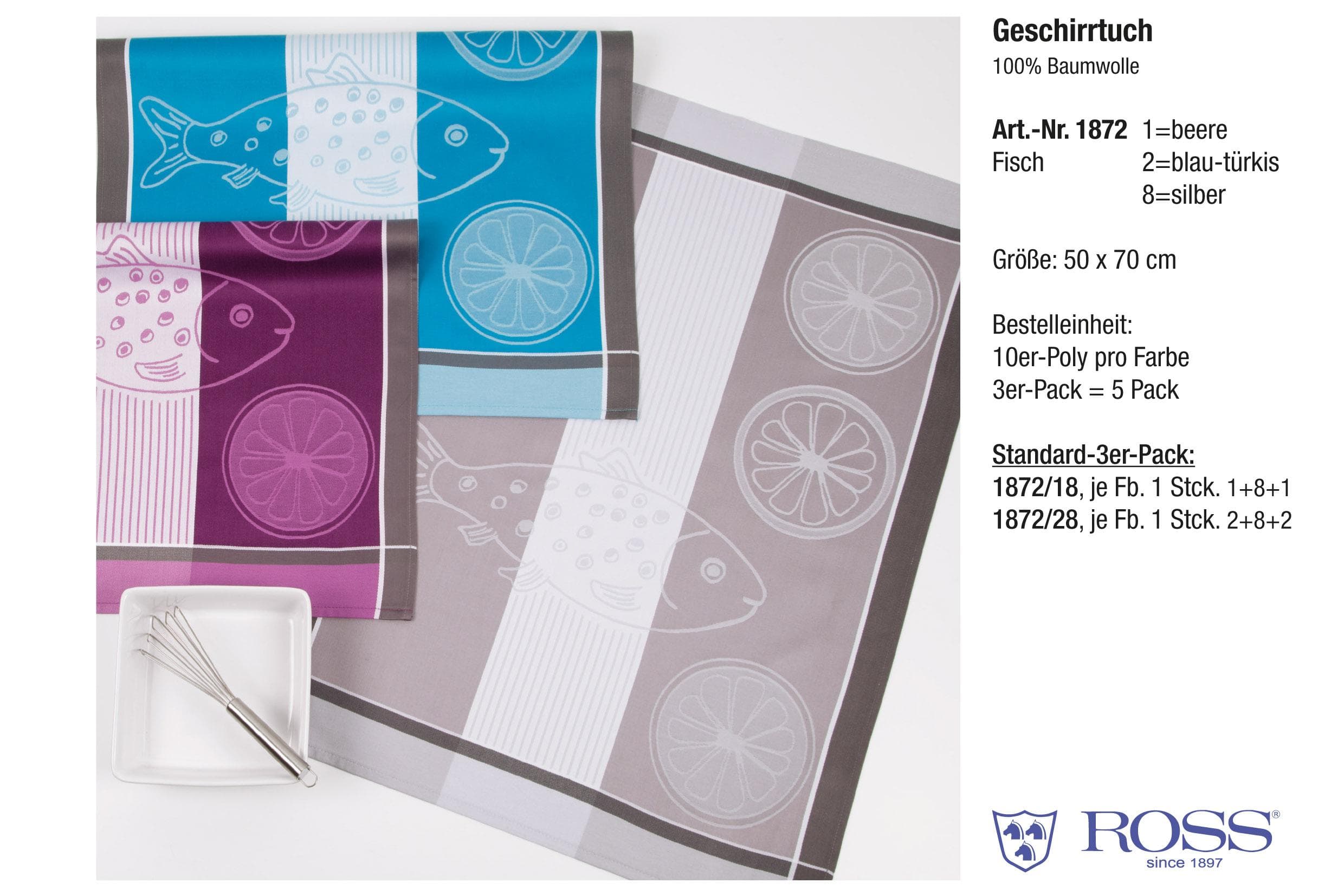 Geschirrtuch FISCH Baumwolle Grau