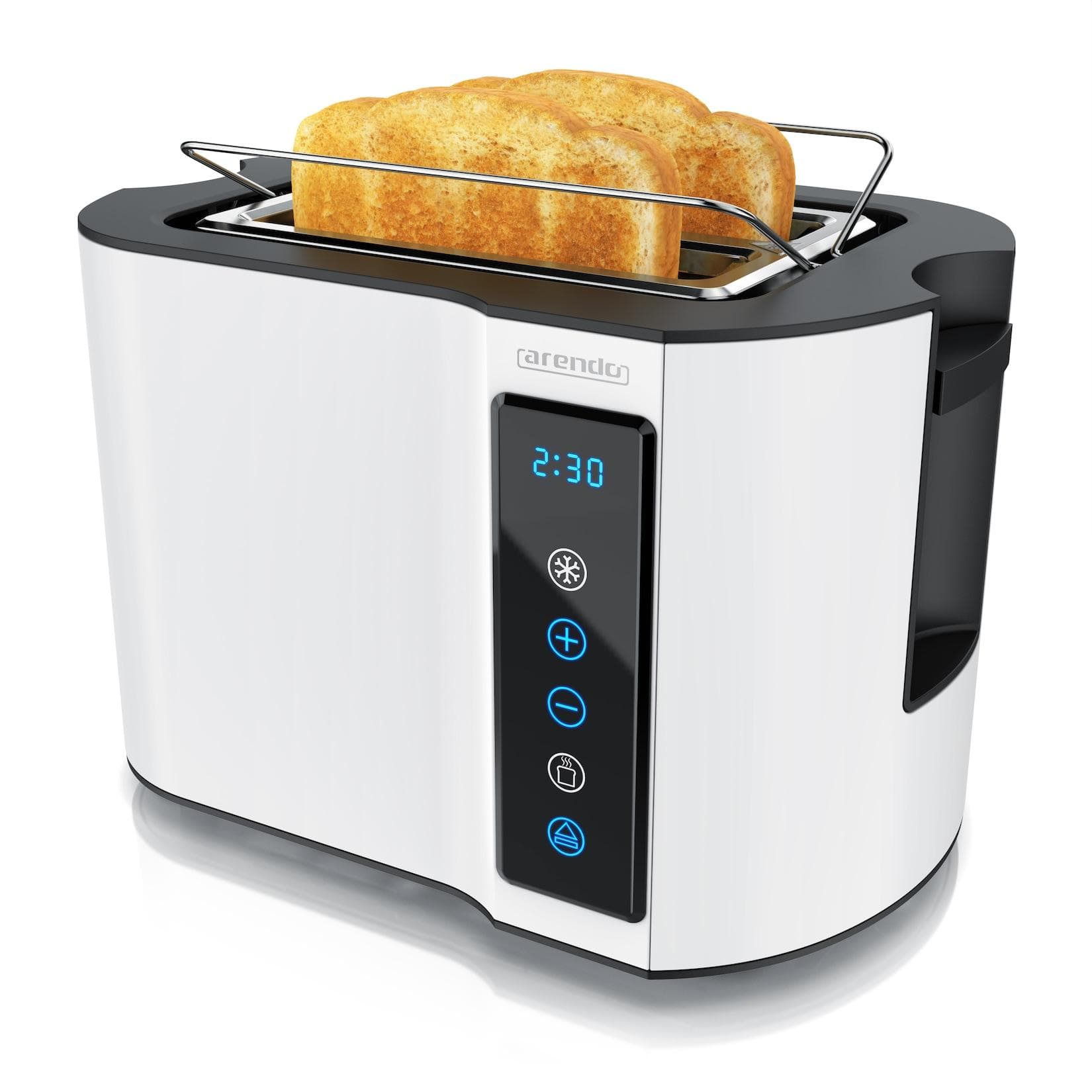 Arendo Toaster Wärmeisoliertes Doppelwandgehäuse, Display mit Restzeitanzeige, 2 kurze Schlitze, für 2 Scheiben, 800 W, Touchpanel, Brötchenaufsatz, 7 Bräunungsgrade, Brotscheibenzentrierung