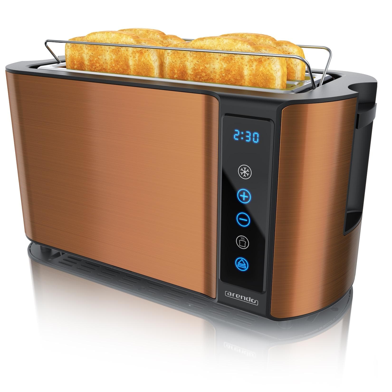Arendo Toaster Edelstahl mit Brötchenaufsatz, Display & Touch, wärmeisoliert, verschiedene Schlitze